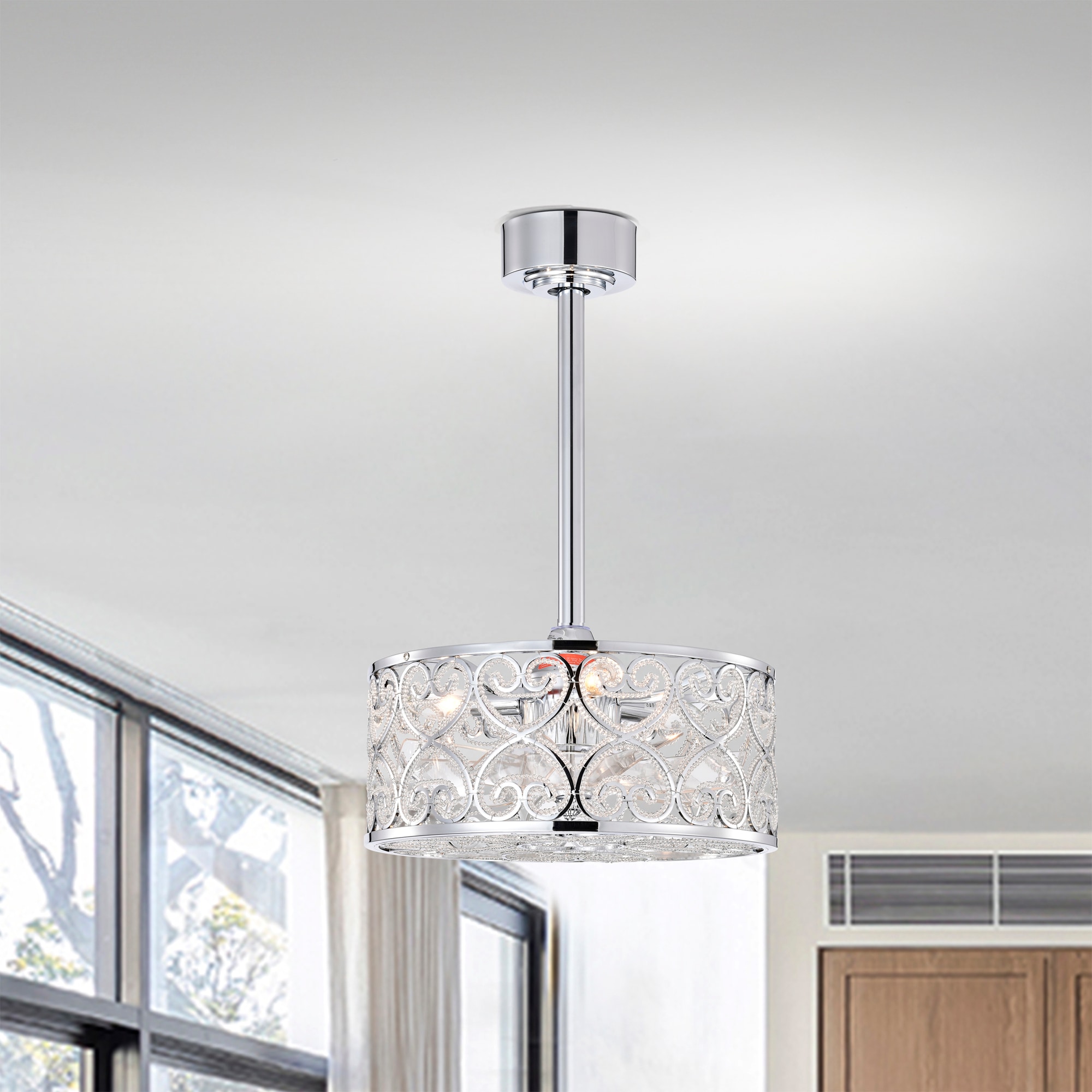 Warehouse of Tiffany DM14M14CR 16-in Chrome with Clear Blades Ceiling Fan With Light and Remote ( 7 -Blade )