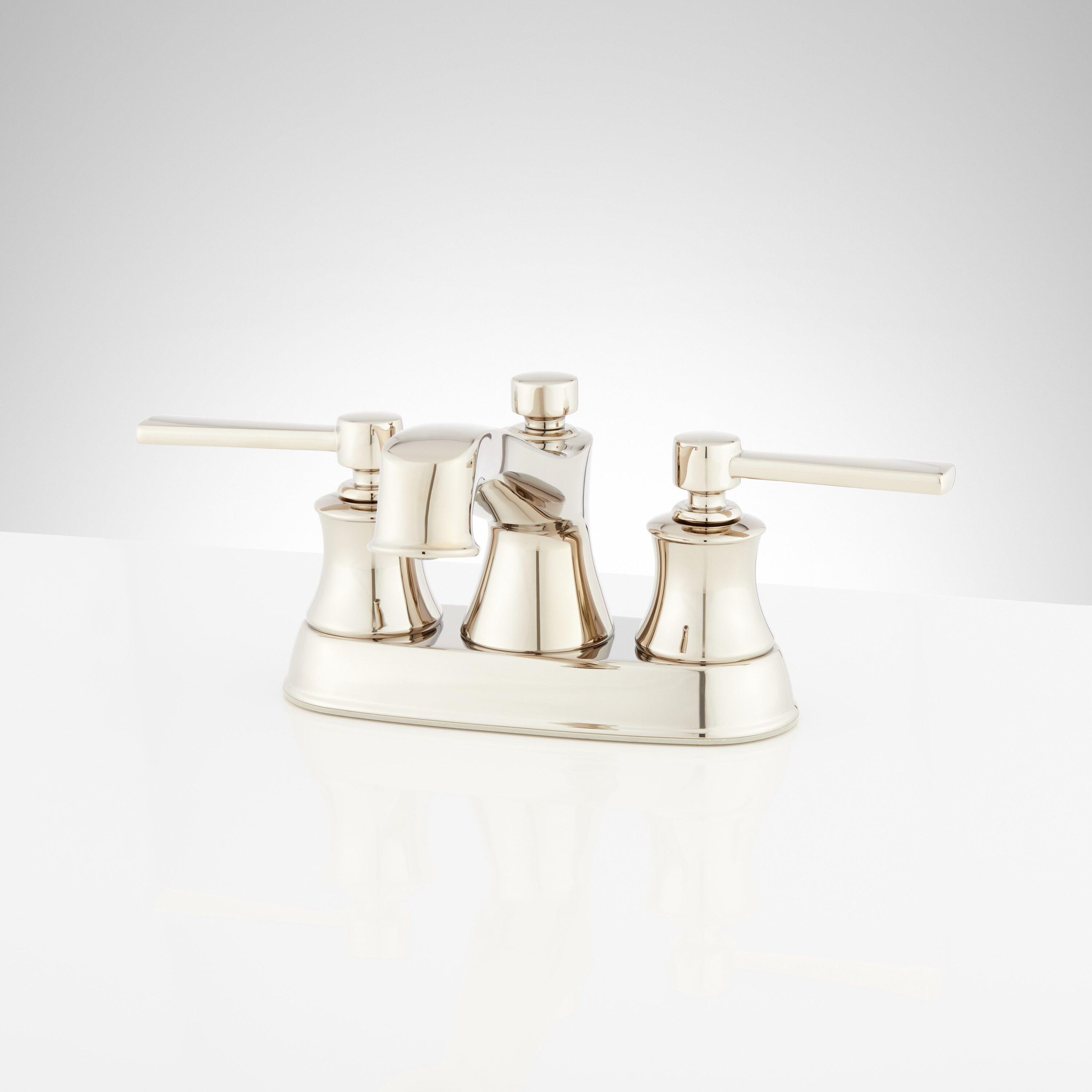 Signature Hardware 447830 Pendleton Polished Nickel 4-in centerset 2-handle Low-arc Residential Handle Bathroom Sink Faucet with Drain