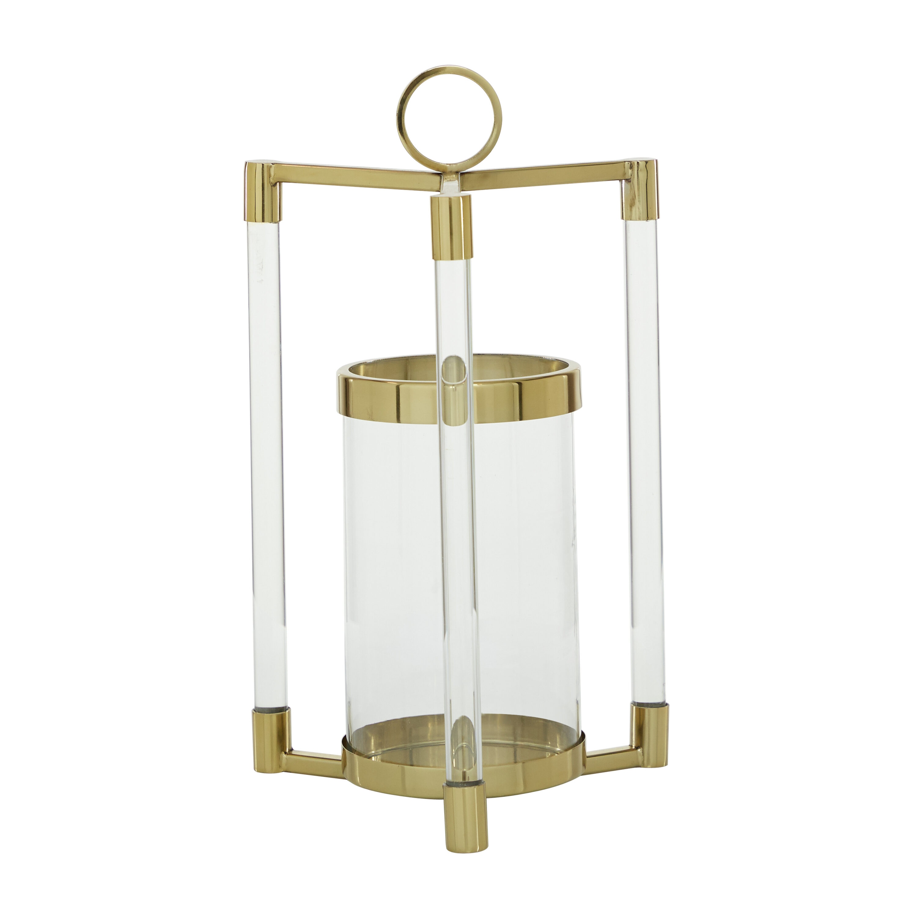Gold and Clear Acrylic Hurricane Candle Lantern with Box Frame