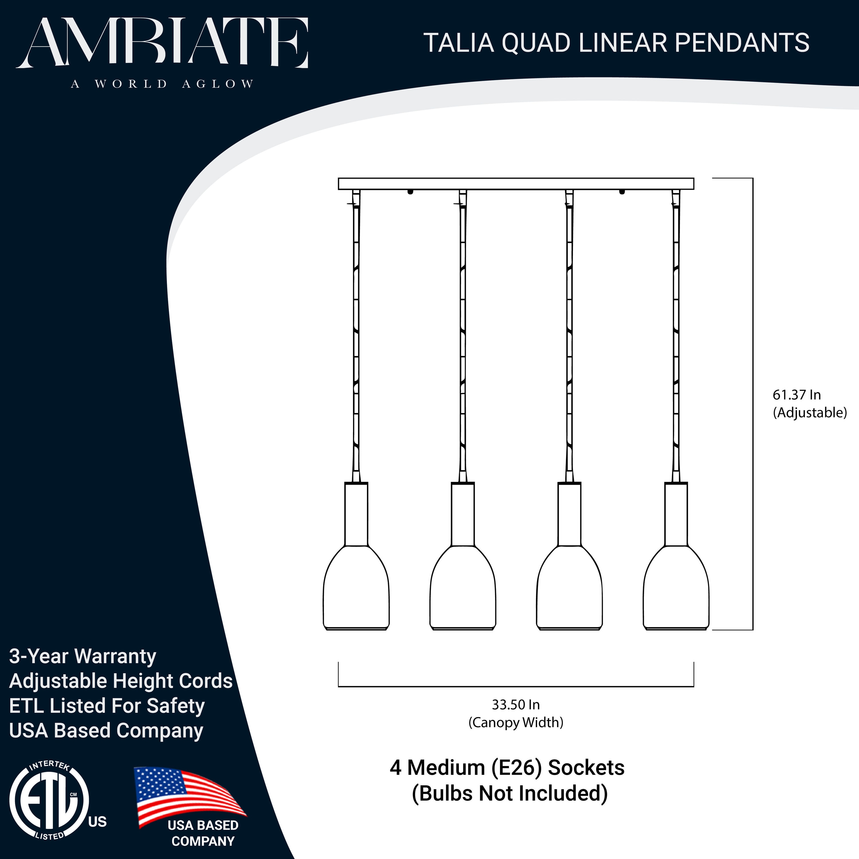 Matte Black Glass 4-Light Linear Pendant Fixture