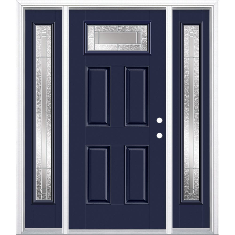 Masonite 3420057 Focus 64-in x 80-in x 4-9/16-in Fiberglass 1/4 lite Left-hand inswing Eclipse Painted Prehung Front Door with Sidelights with Brickmould Insulating core