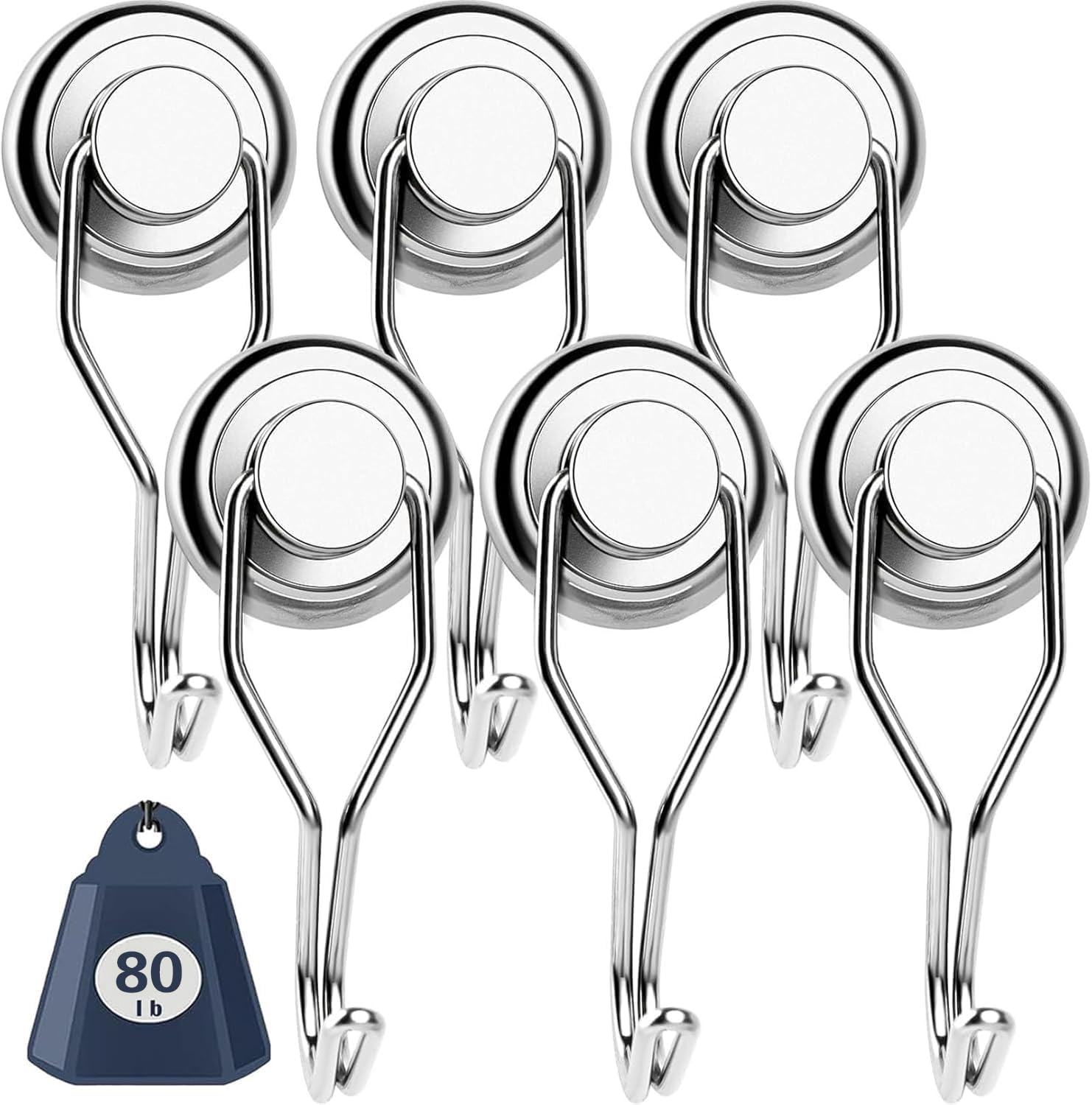 Linder Group Inc Swivel Swing Magnetic Hooks Heavy Duty Neodymium Magnet Hooks for Refrigerator Kitchen Bathroom Organization Storage 60 Pound Capacity Pack of 6 #L3DP3DVT