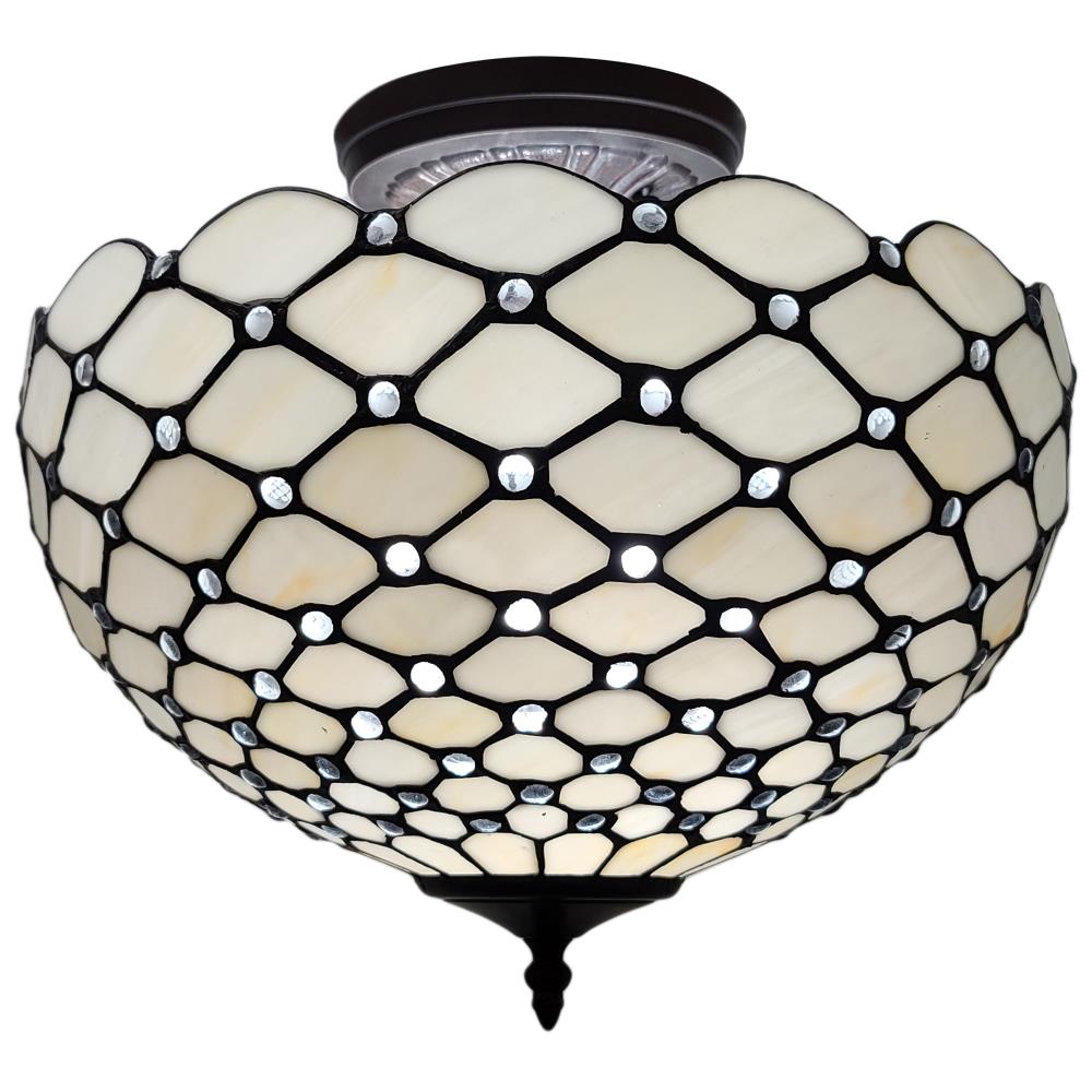 White Stained Glass Vintage Semi-Flush Ceiling Lamp