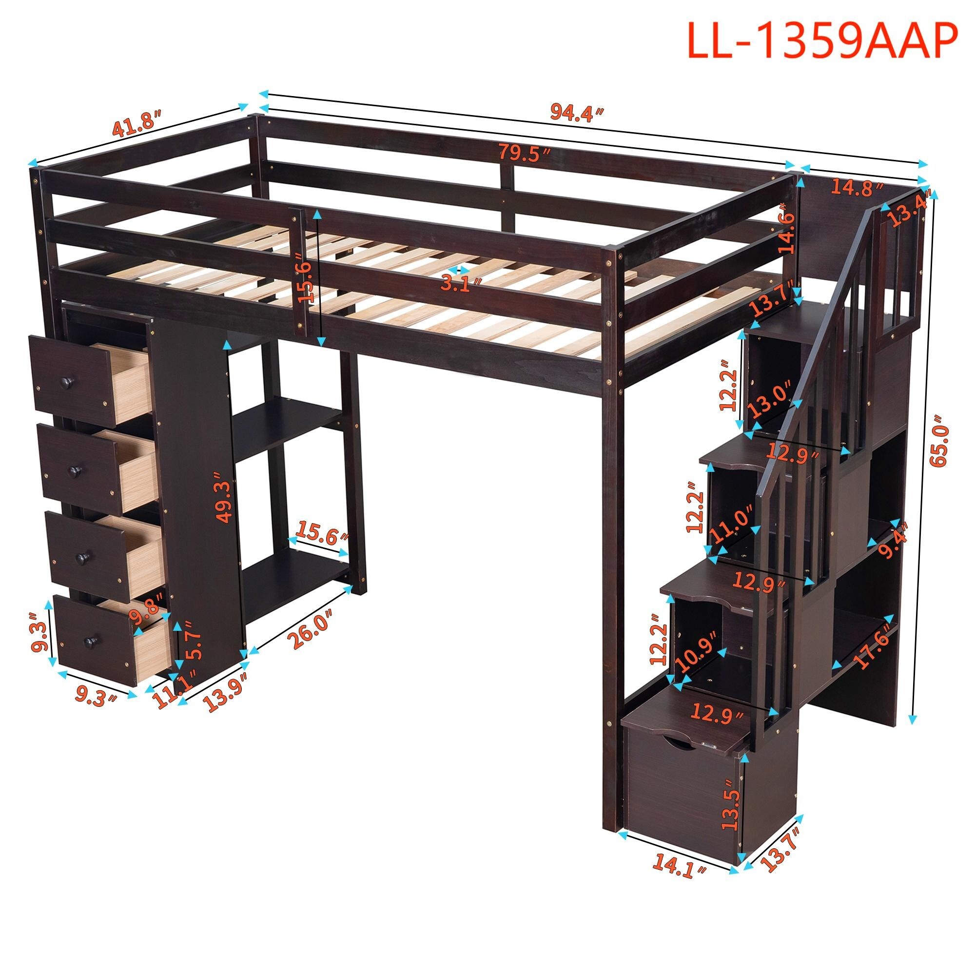 Yiekholo Espresso Twin Loft Bunk Bed in the Bunk Beds department at ...