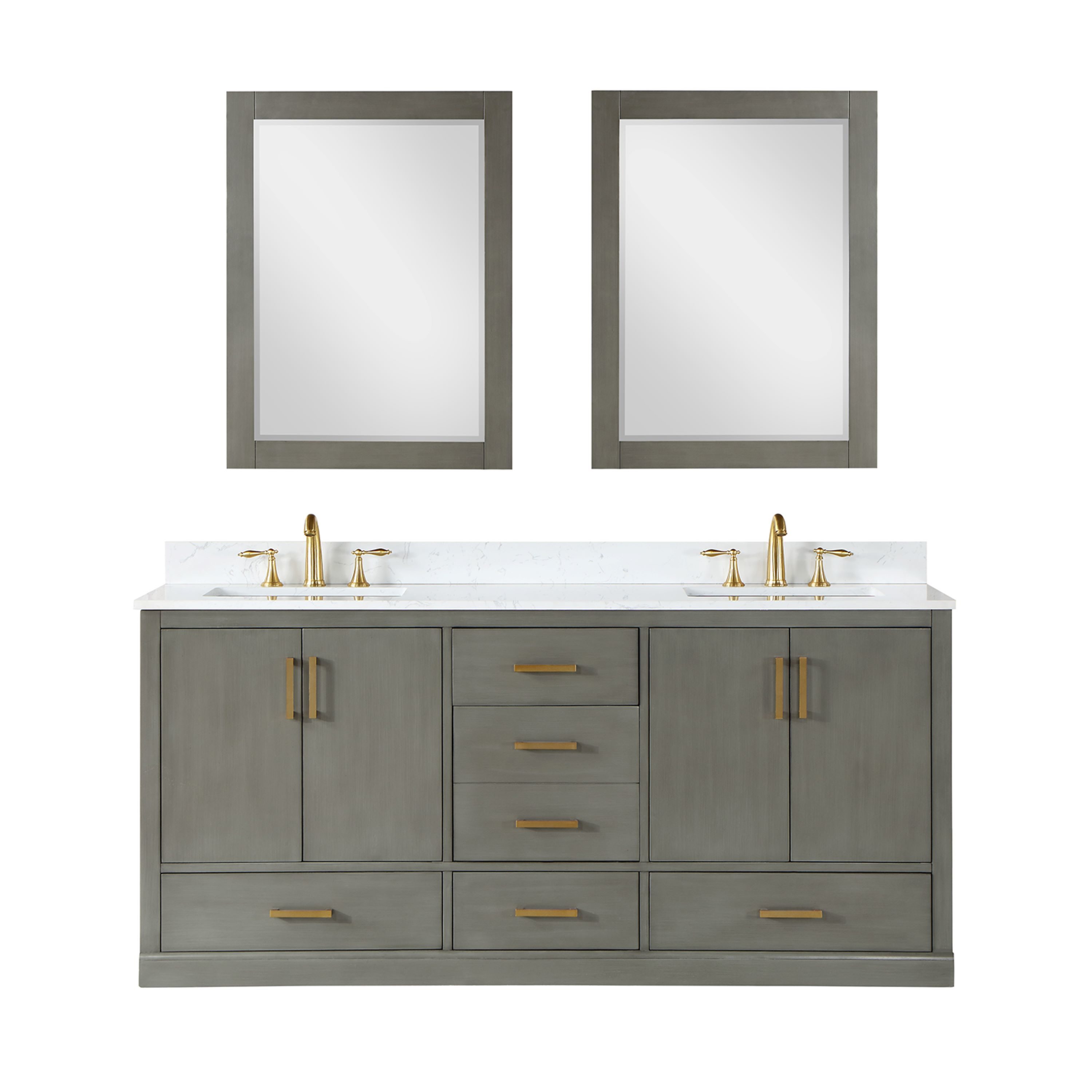 Altair 544072-GP-AW Monna 72-in Gray Pine Undermount Double sink Bathroom Vanity with Aosta White Engineered marble Top (Mirror Included)