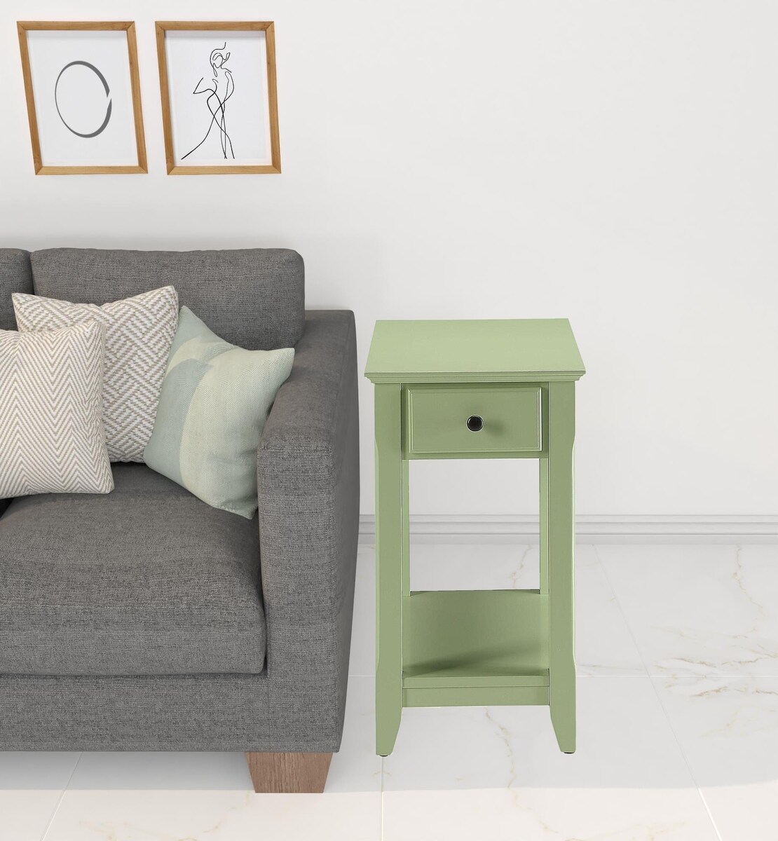 HomeRoots Amelia 13-in W x 23-in H Light Green Wood Modern End Table ...