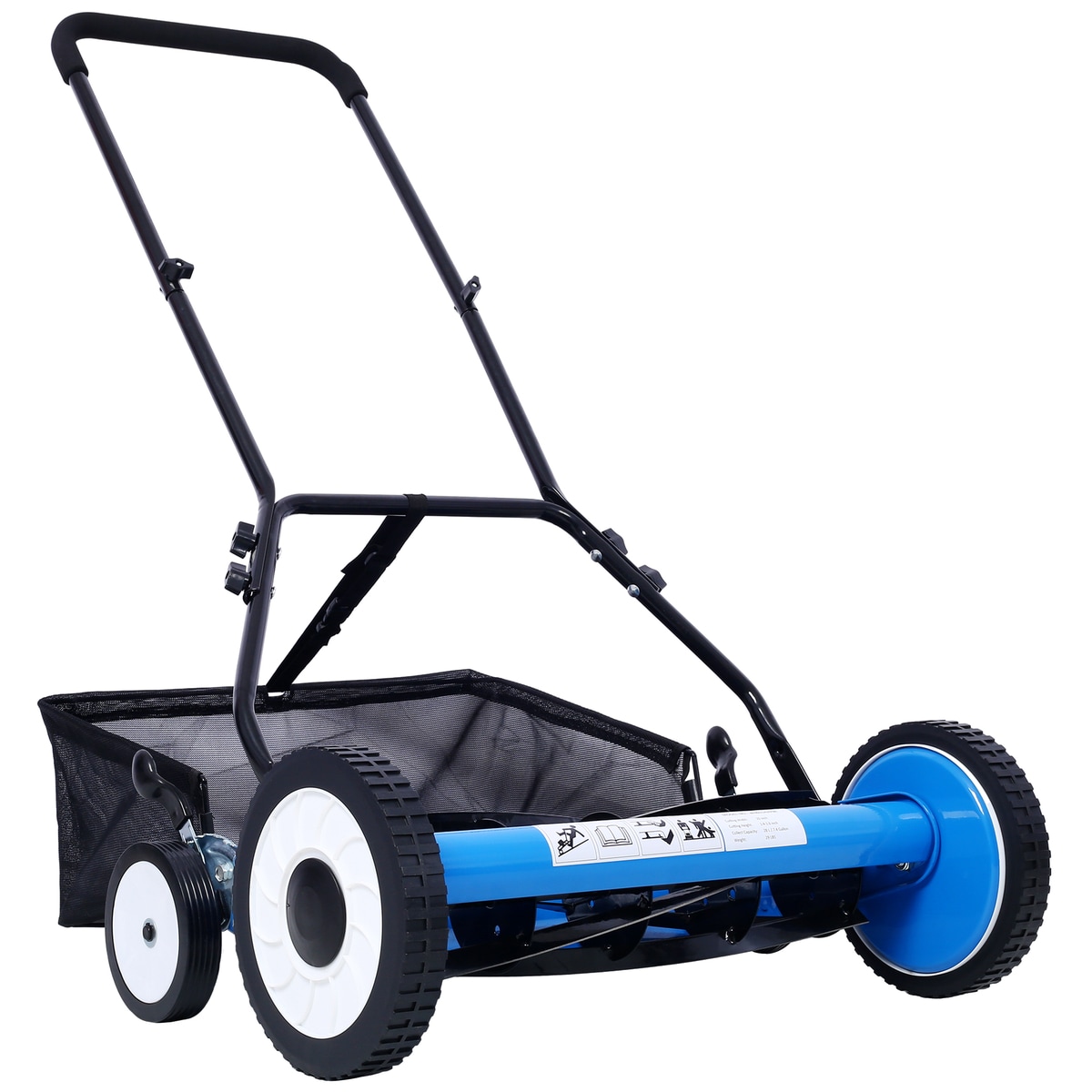 Loheer 16-in 5-Blade Blue Manual Push Reel Lawn Mower with 4 Wheels and Grass Catcher