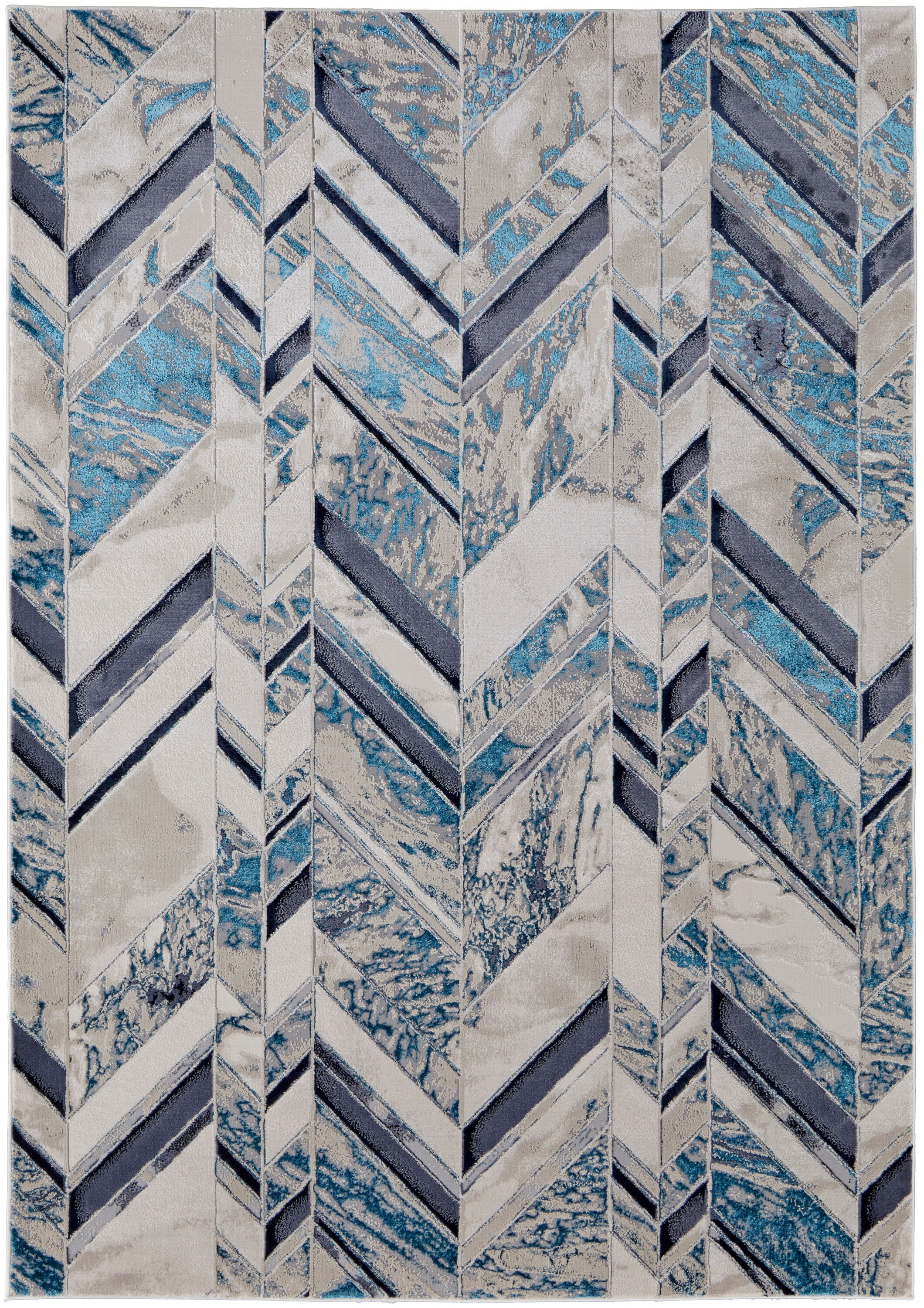 Blue and Gray Geometric Synthetic 4' x 6' Area Rug