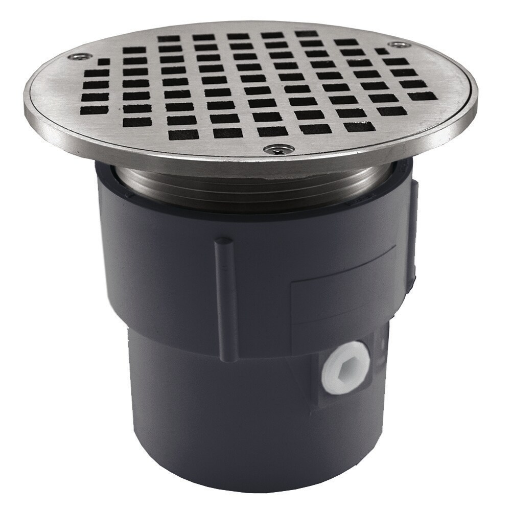 Jones Stephens D53028 3-in X 4-in PVC Pipe Fit General Purpose Drain Base with 3-1/2-in Metal Spud and 6-in Chrome Plated Round Strainer