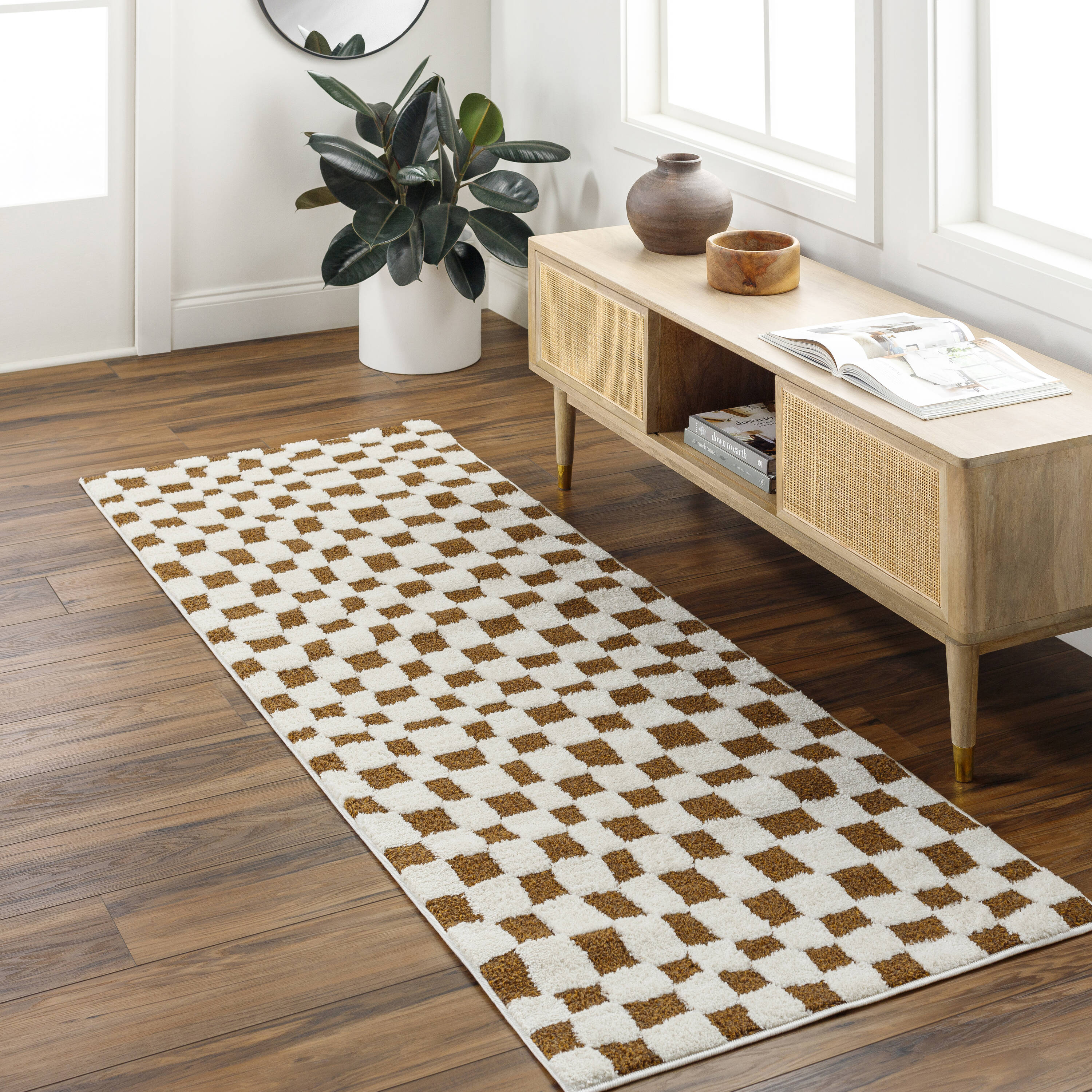 Livabliss FEU2317-2773 Freud 2 x 7 (ft) Polyester Brown Rectangular Indoor Geometric Global Runner rug