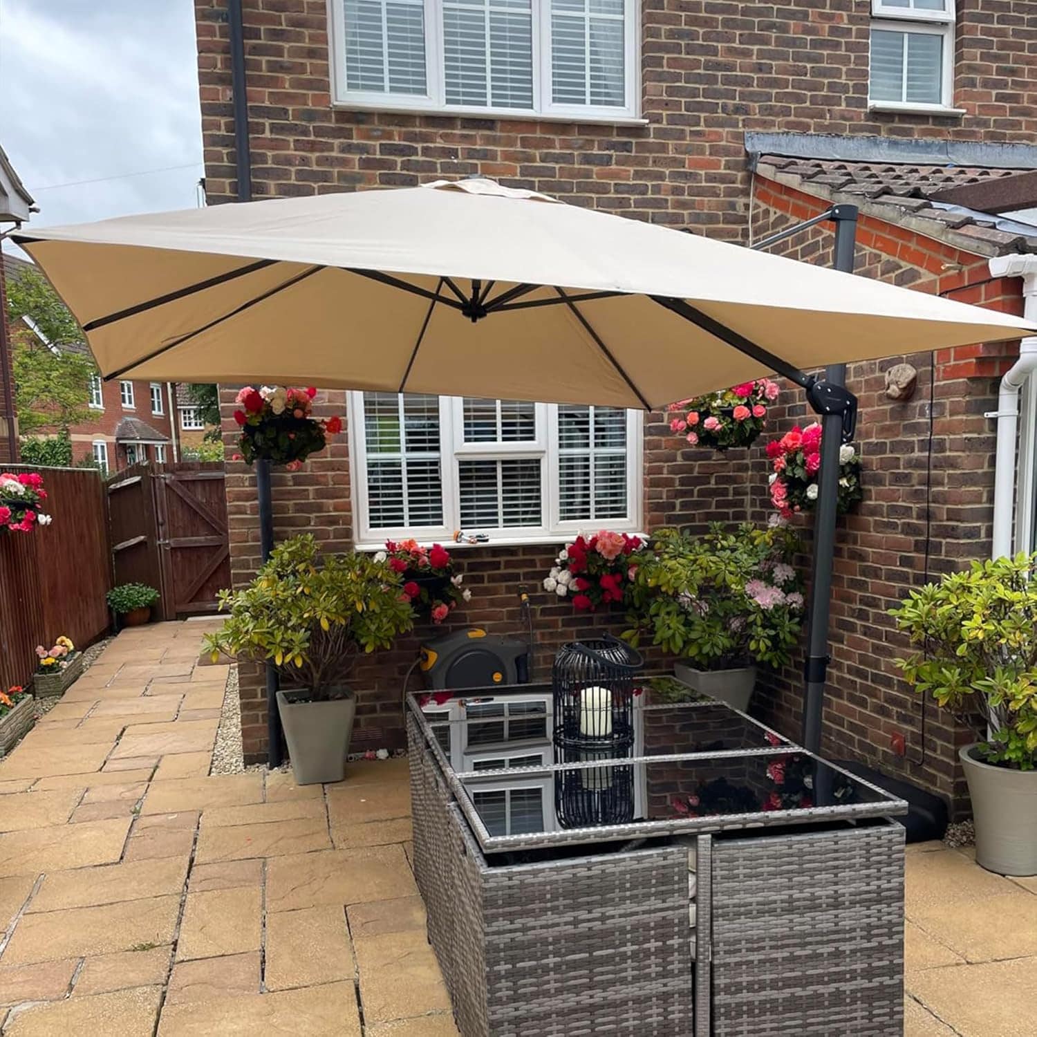 9-ft Aluminum Beige Crank Cantilever Patio Umbrella