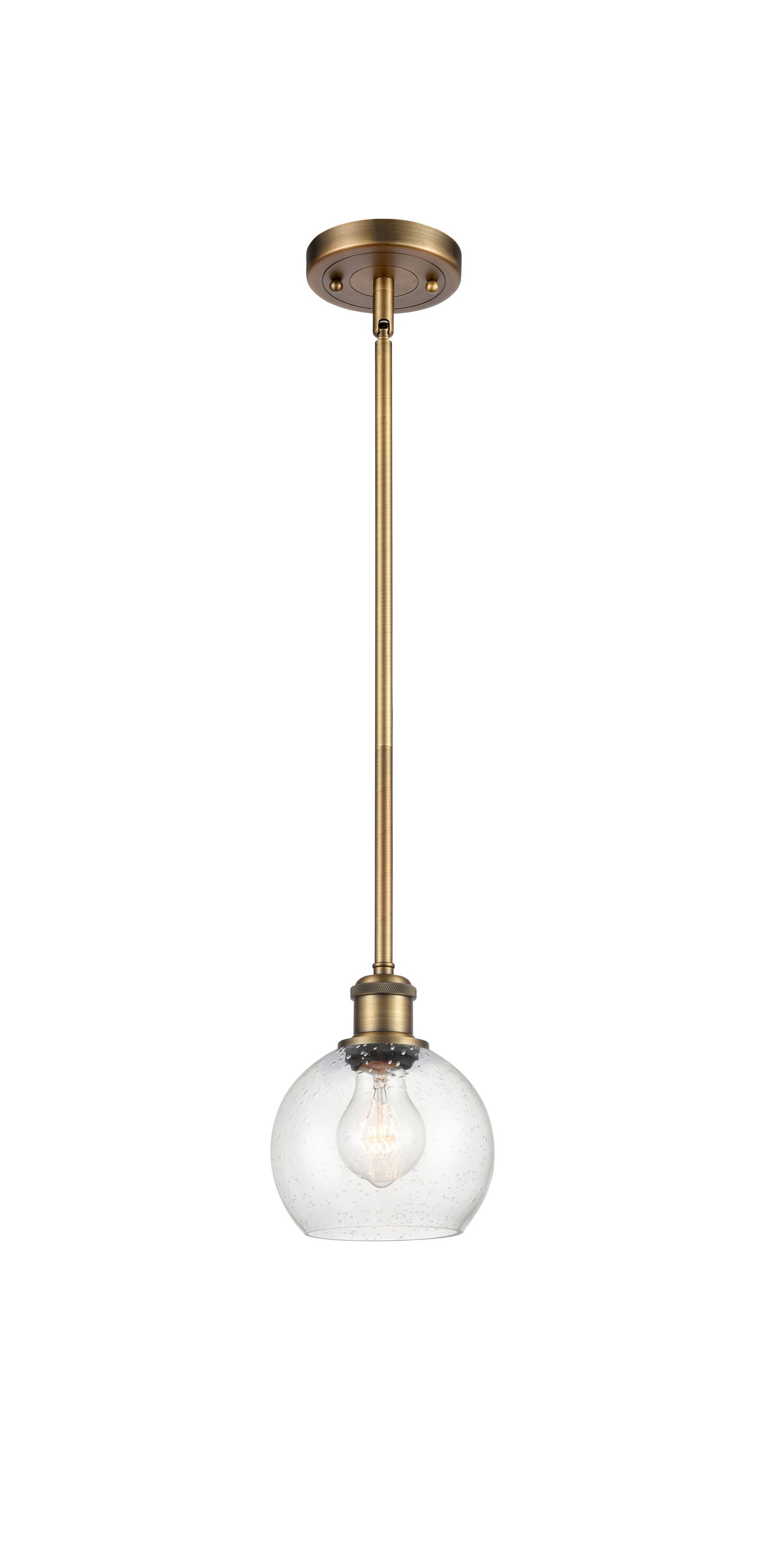 Innovations Lighting 516-1S-BB-G124-6 Athens 1 -Light Brushed Brass, Seedy Industrial Seeded glass Globe Mini Hanging Pendant light