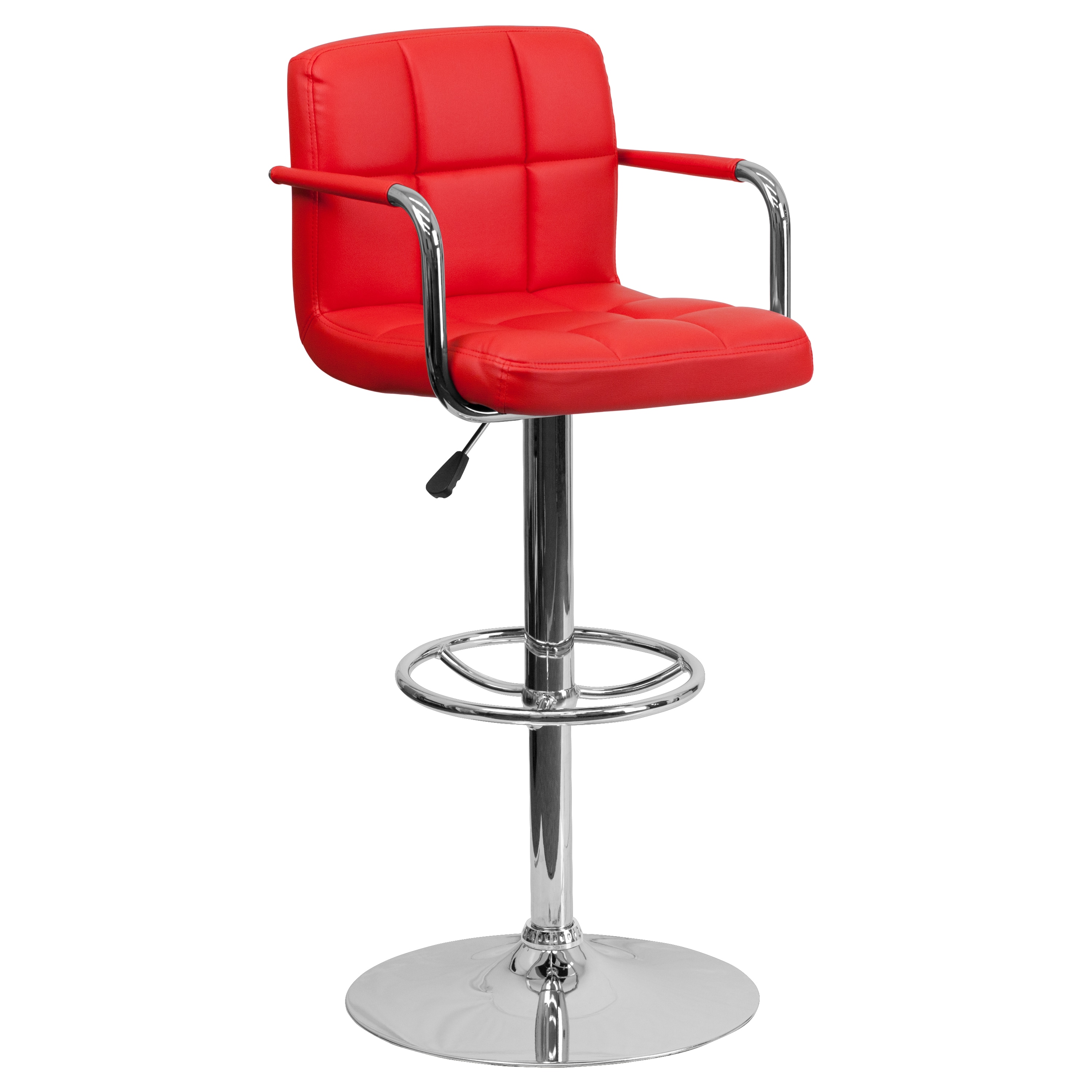 Flash Furniture 847254047289 Red 24.75-in H Adjustable Height Counter height Square seat Upholstered Swivel Metal Bar Stool with Arms and Back