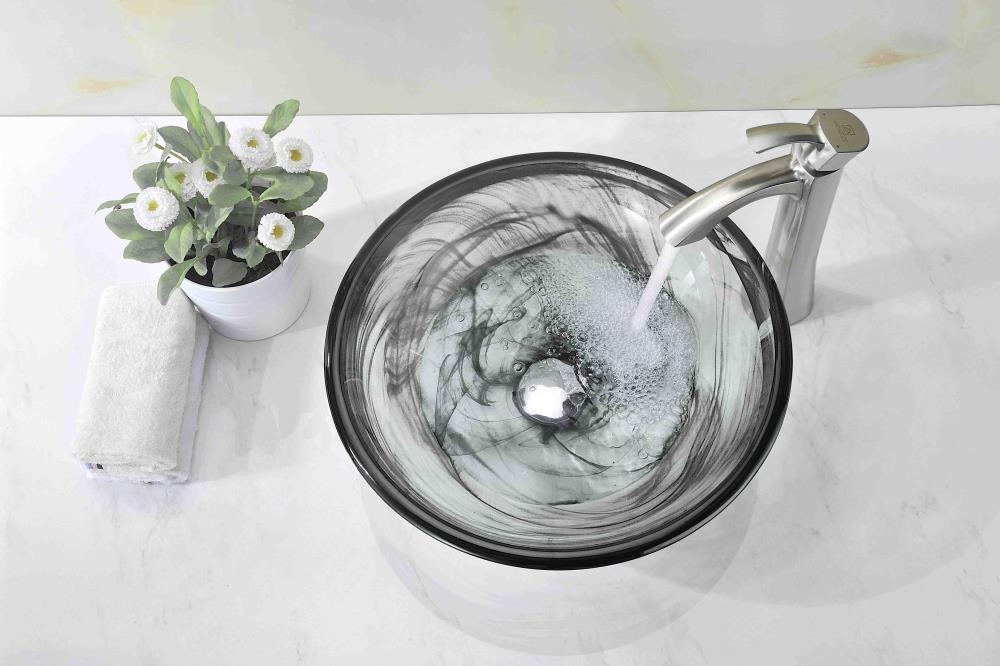 Verabue 16.5'' Clear and Gray Glass Round Vessel Sink