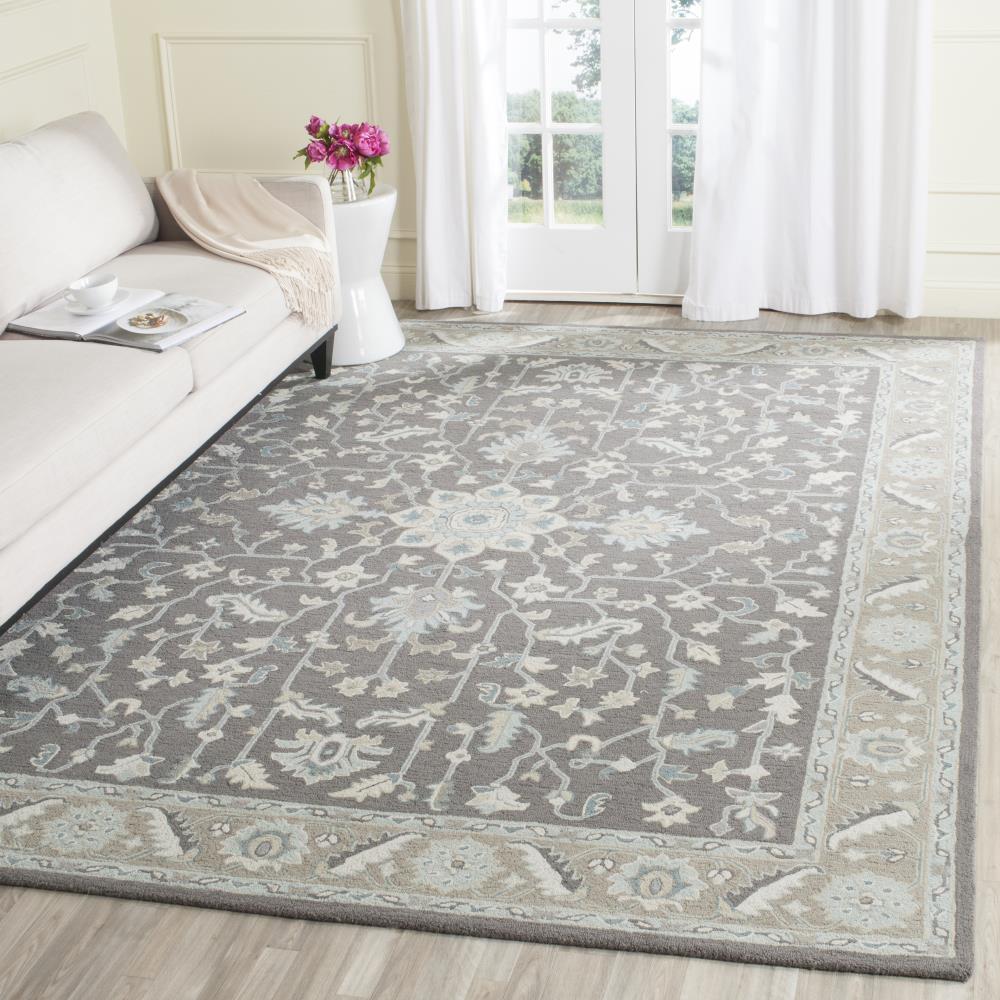 Blossom Dark Gray and Light Brown Floral Wool Area Rug, 6' x 9'