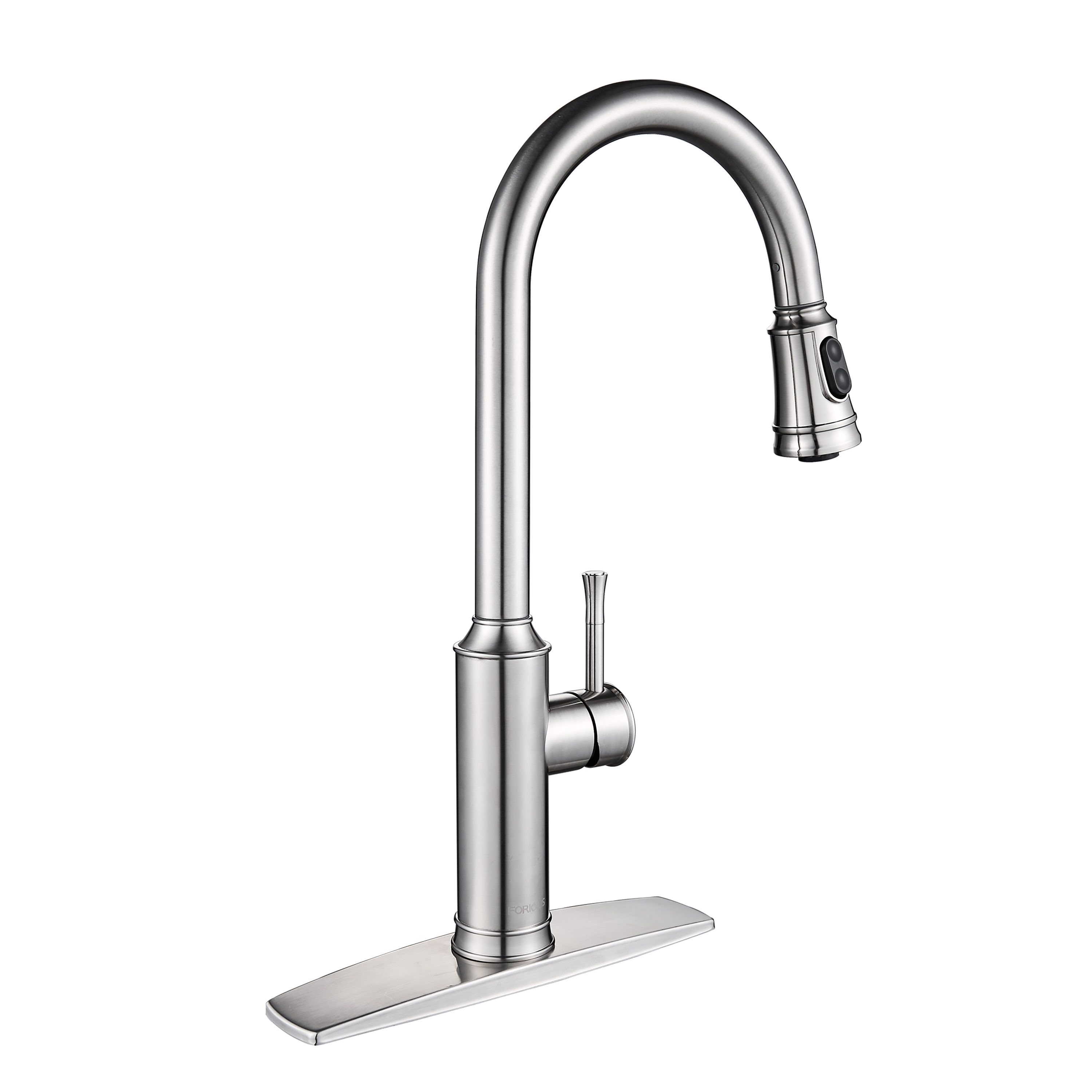 FORIOUS LL0026BN Kitchen Faucet Stainless steel Single Handle Deck-mount Pull-down Kitchen Faucet with Sprayer ( Deck Plate Included )