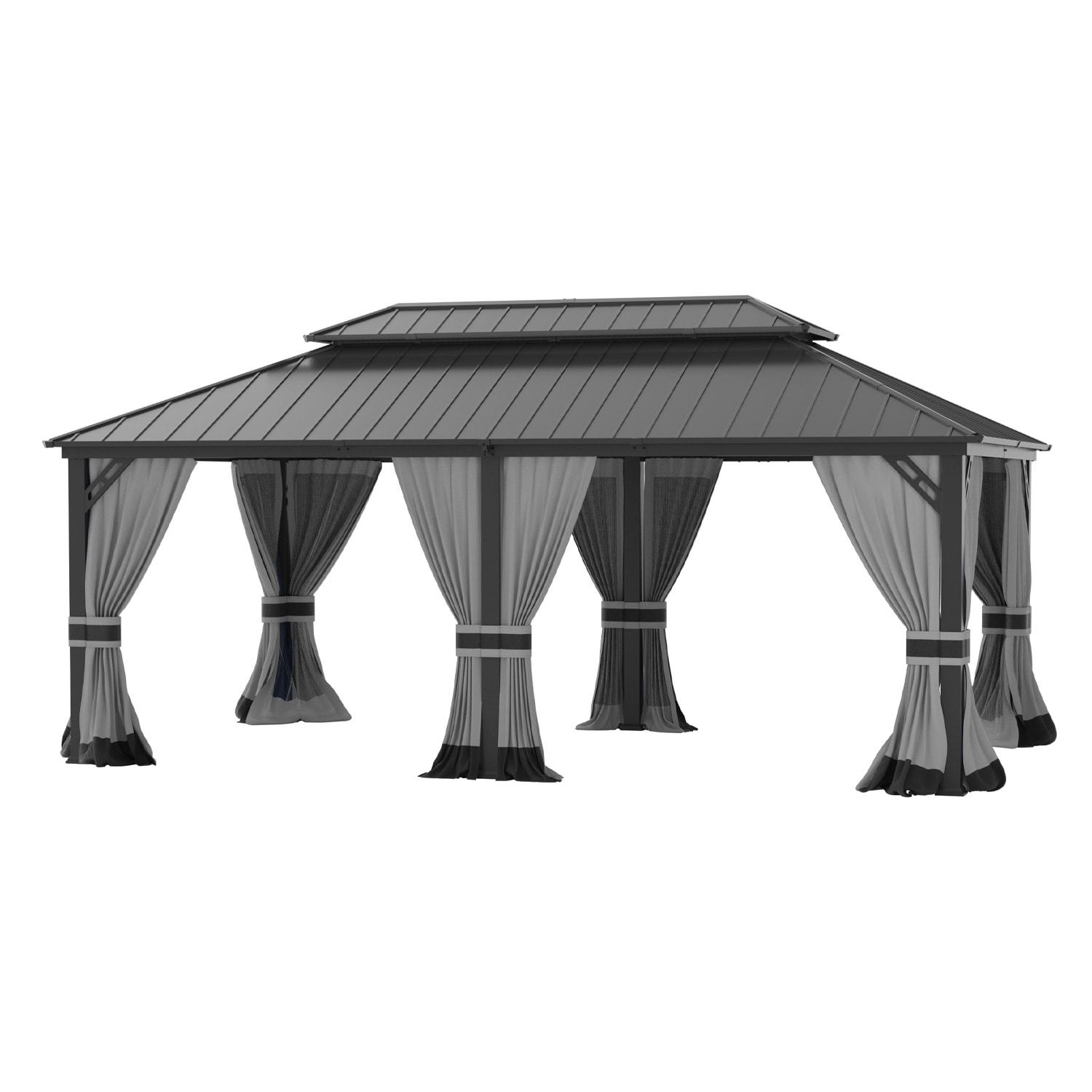 ALAULM LS-1220GAZBEO-GREY 20-ft x 12-ft HARDTOP GAZEBO Grey Gazebo with Hardtop Roof (Screen Included)
