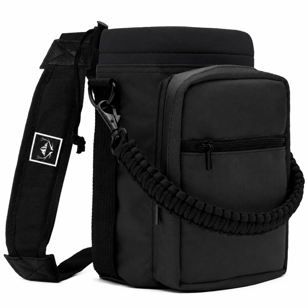 Etokfoks  64 oz Black Polyester Insulated Adjustable Strap Water Bottle Carrier with Paracord Handle and Phone Pocket 1 Piece