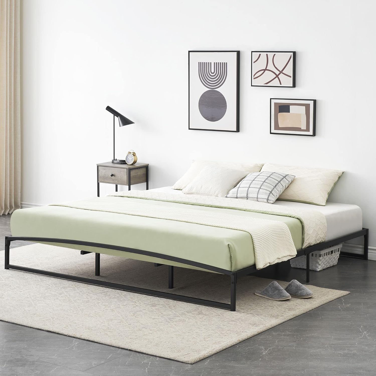 Qeetex LHF-BED-PHO-0Y7SYSEJ Low Bed Frame King Size - 10 Inch Heavy Duty Metal Platform Mattress Foundation No Box Spring Needed Noise-Free Non-Slip Easy Assembly Black