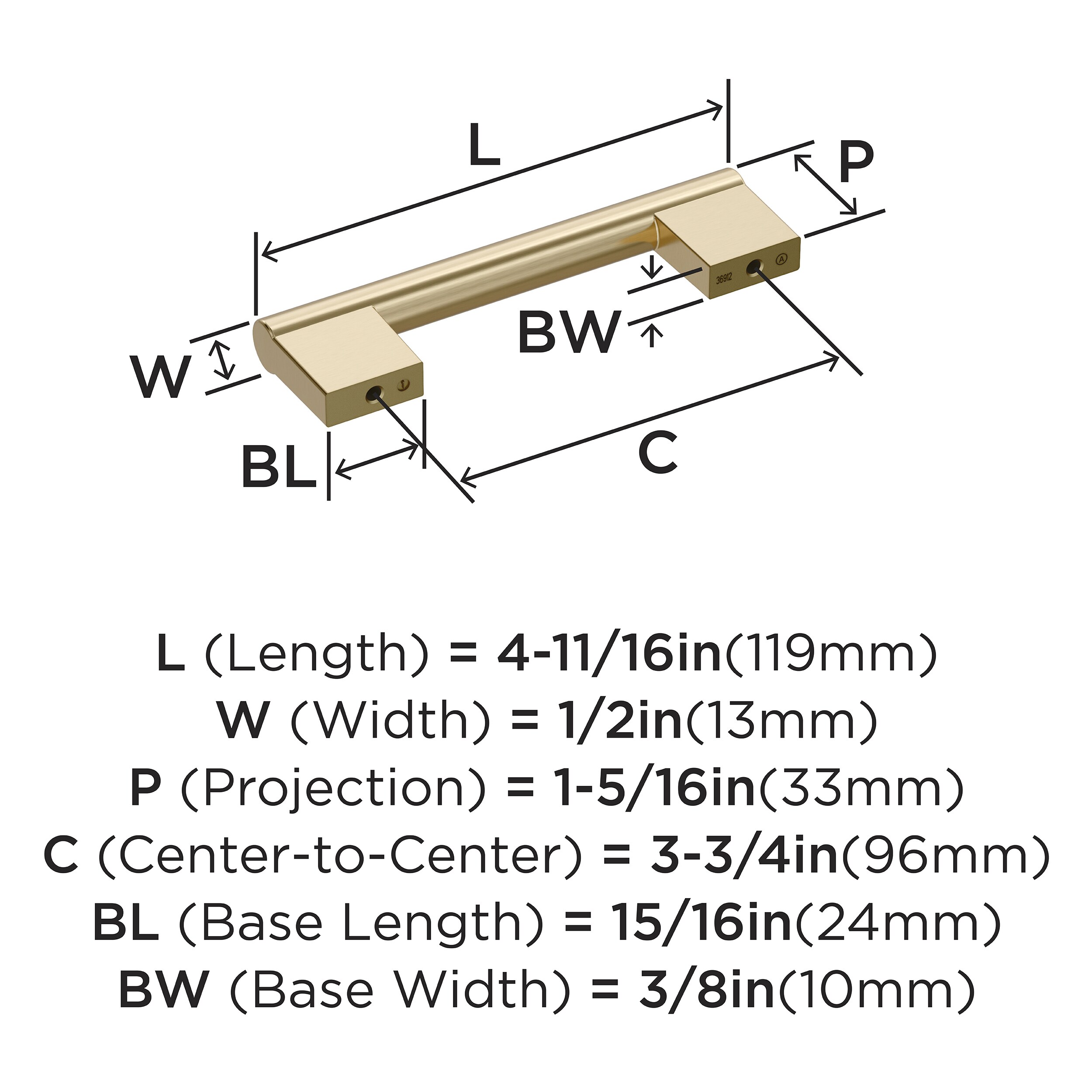 Versa 3-3/4" Golden Champagne Steel Cabinet Pull