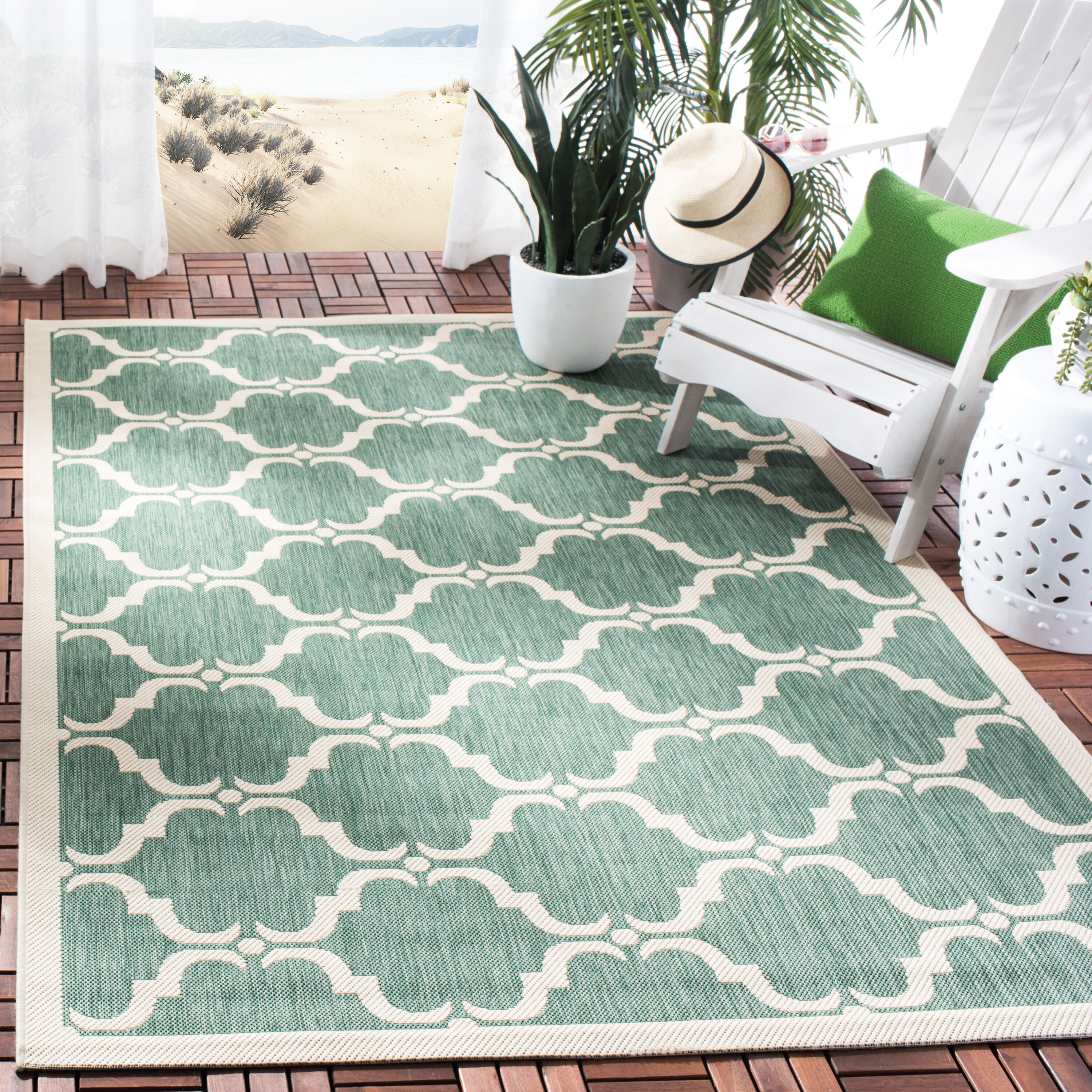 Safavieh 5.3-ft x 7.6-ft Loomed Polypropylene Dark Green/Beige ...