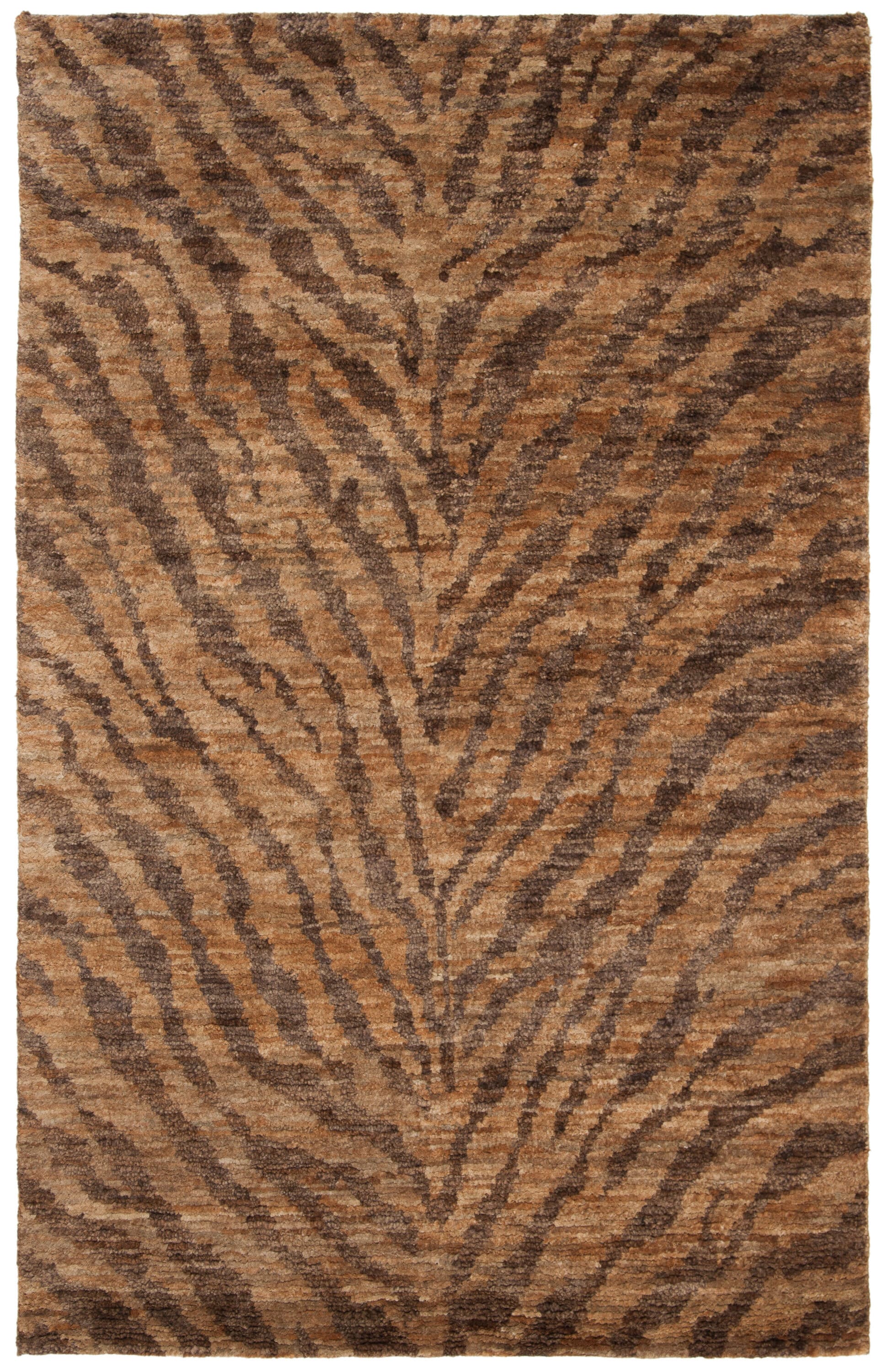 Natural Black Hand-Knotted Wool Tiger Stripes Rug, 5' x 8'