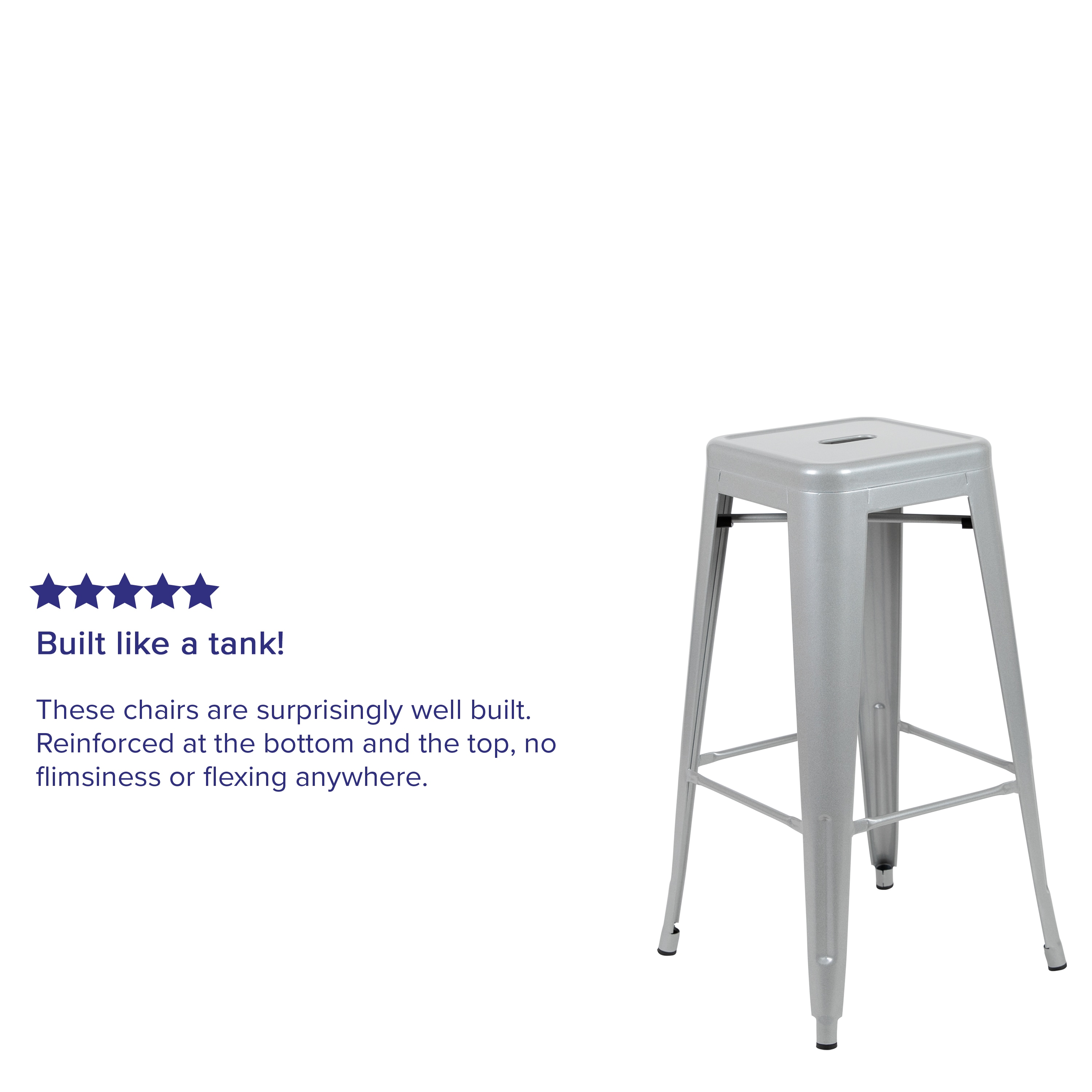 Sleek Industrial 46" Gray Metal Stackable Bar Stool, Set of 4