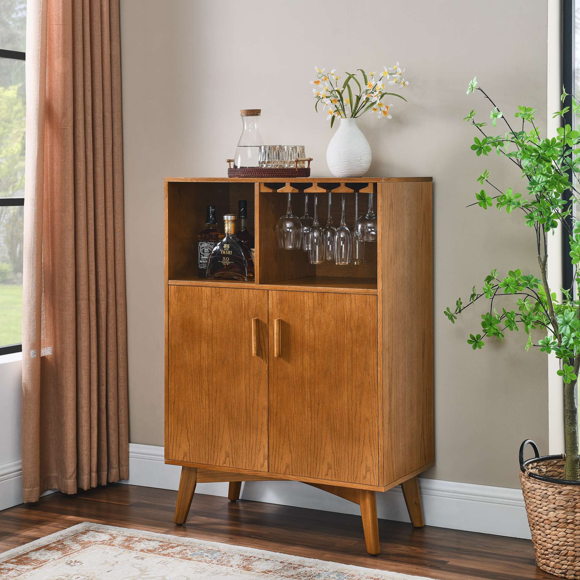 Vynxaria Wood 6 Bottle 31 in W Liquor Cabinet with Wine Glass Holder ...