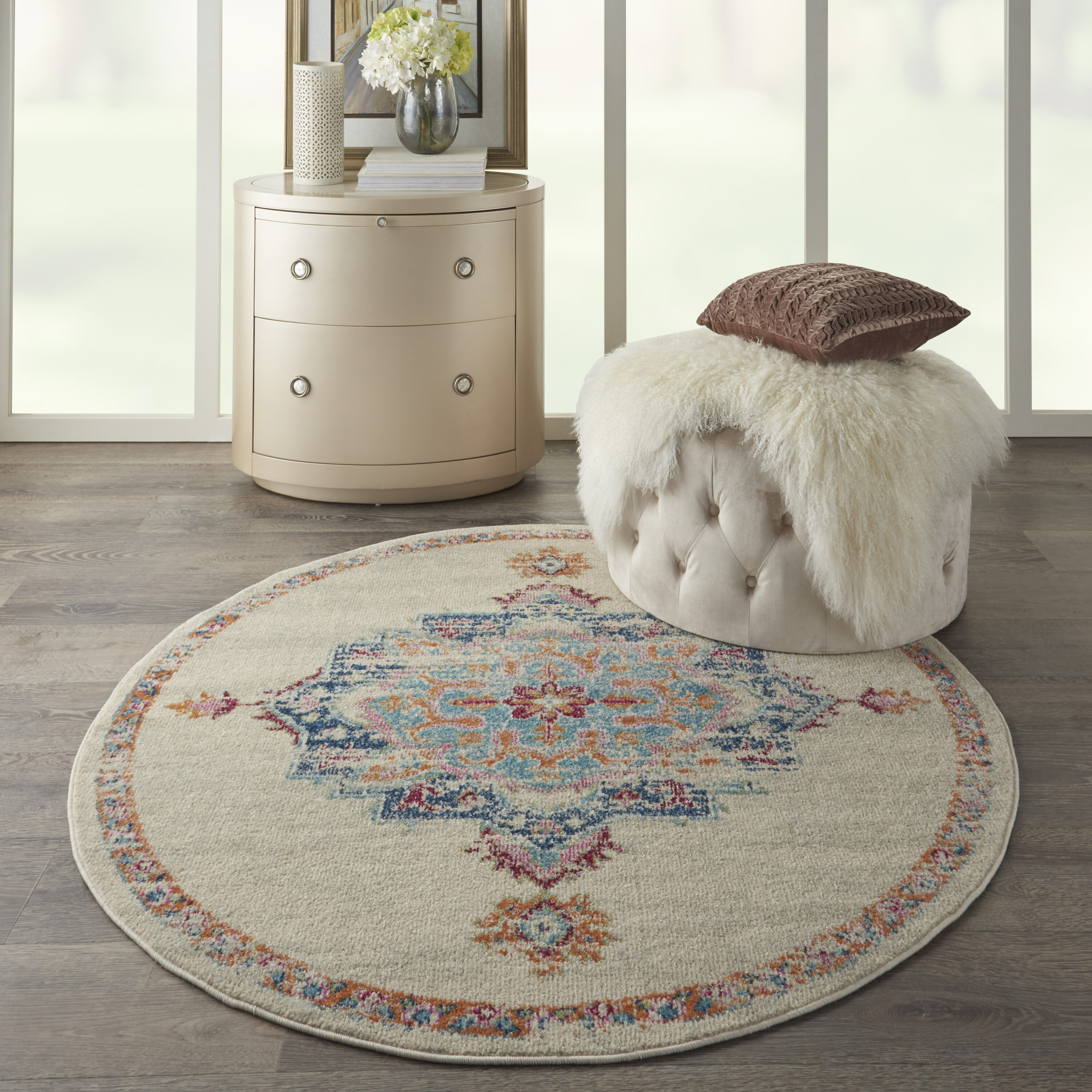 Nourison 99446747815 Passion 5 x 5 (ft) Loomed Grey/multi Round Indoor Abstract Area rug