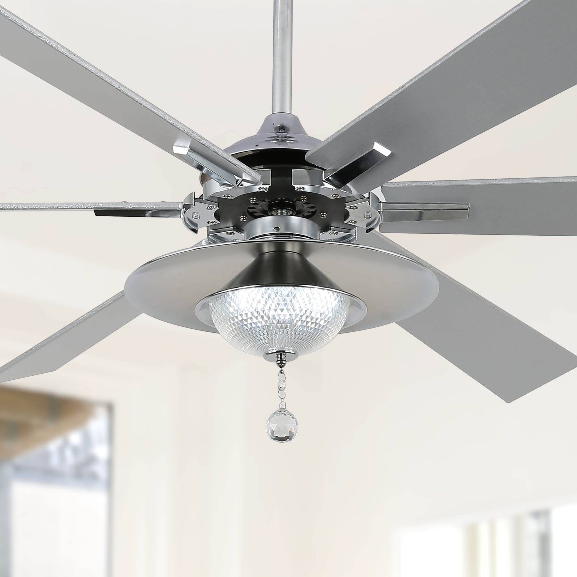 Bella Depot DCFSD7204-C UFO 72-in Color-Changing Integrated LED Chrome with Silver Blades Ceiling Fan With Light - Remote Included ( 6 -Blade )
