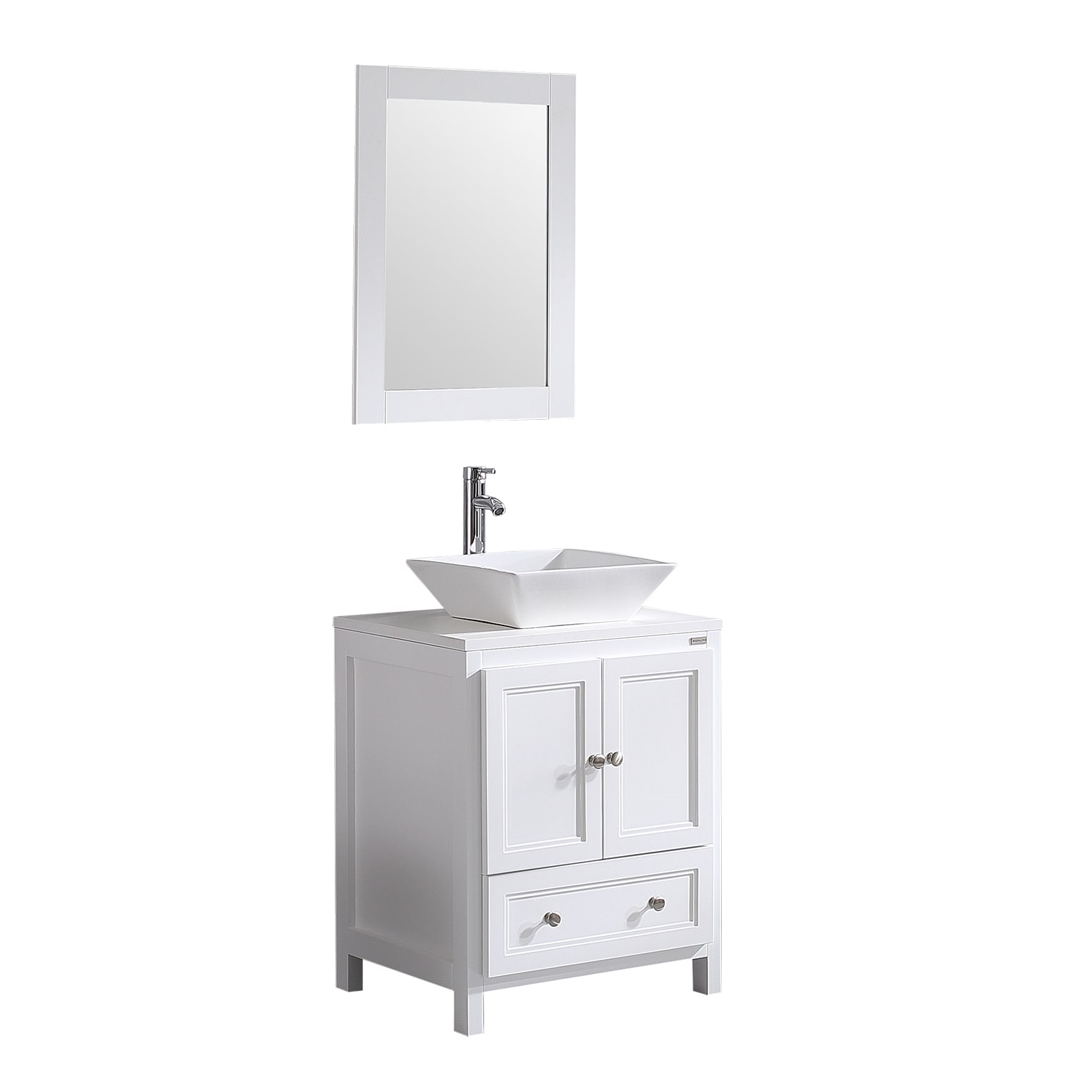 24-Inch White MDF Bathroom Vanity with Ceramic Sink and Mirror