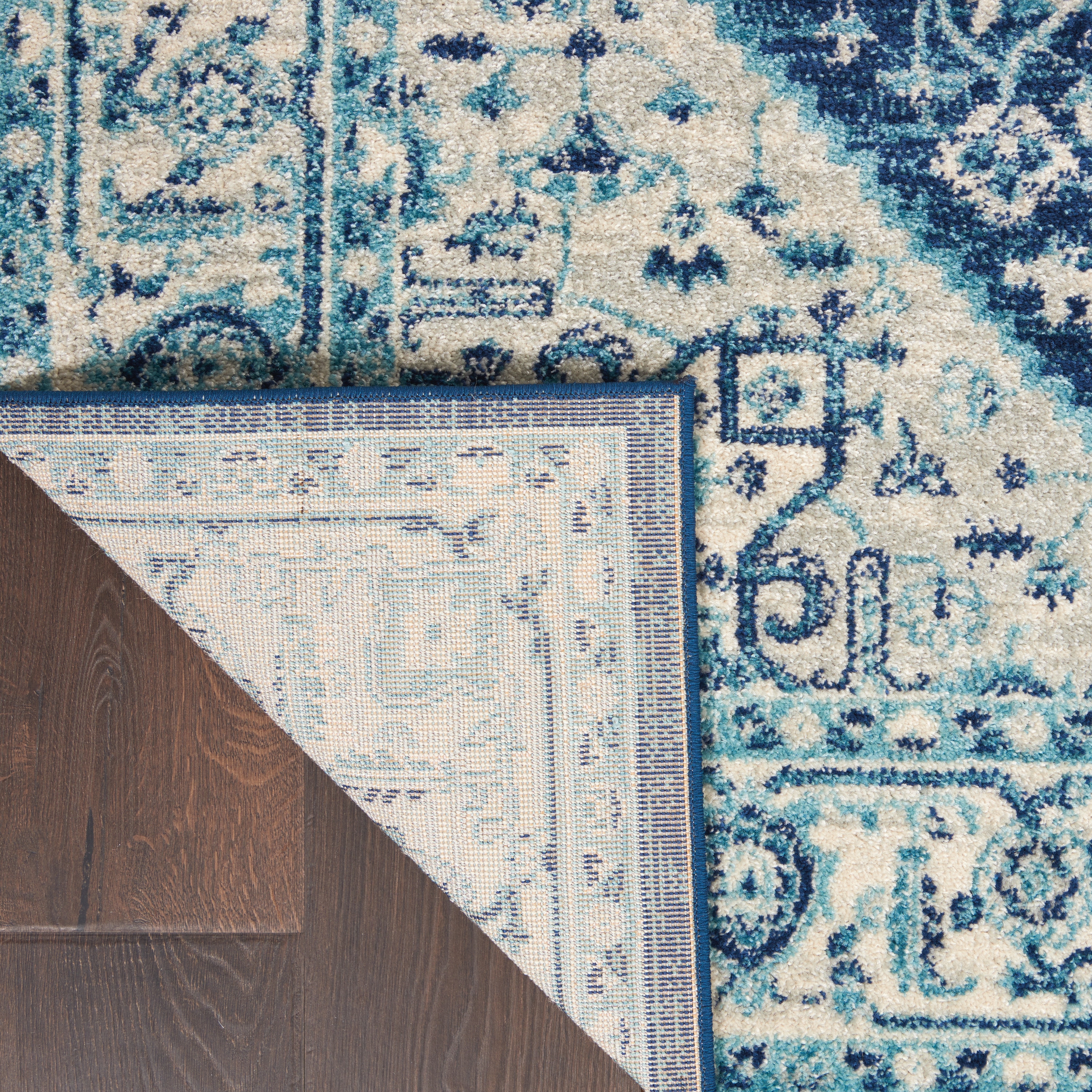Ivory/Navy 4' x 6' Synthetic Easy Care Rectangular Rug