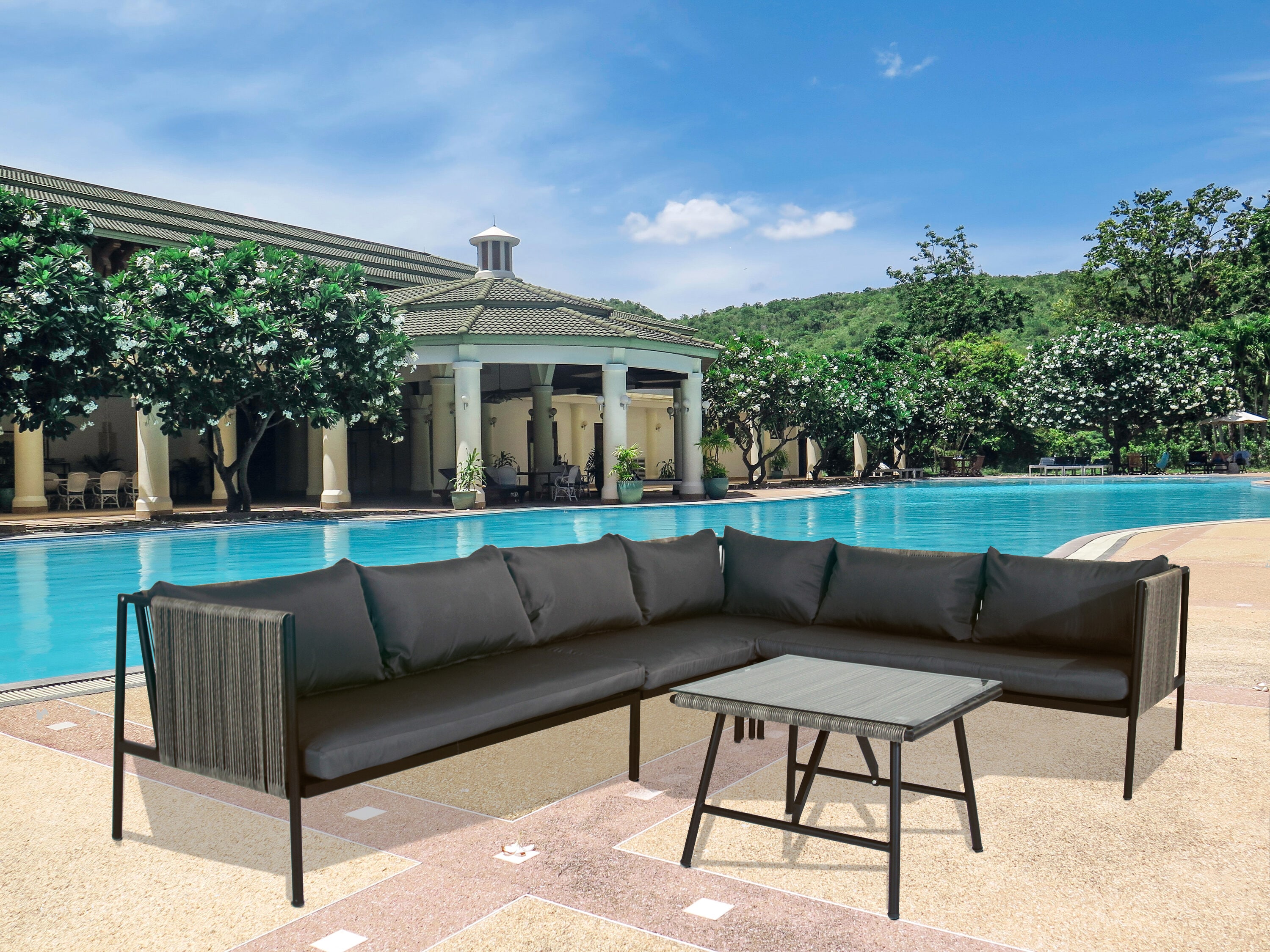 Oizaye ZWG-W2337S1 5-Piece Rattan Patio Conversation Set with Gray Cushions