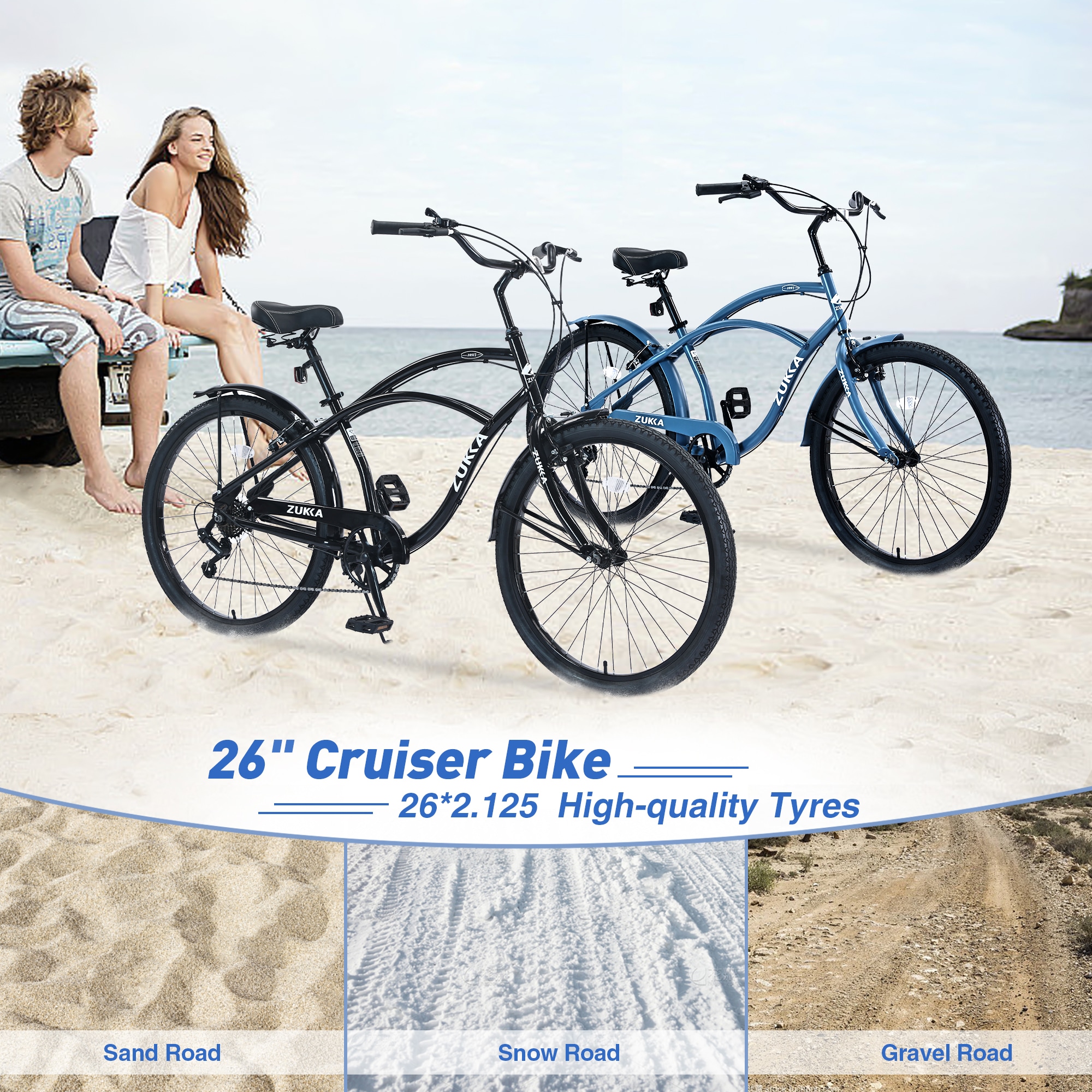 Anysun 7 Speed Cruiser Bike for Women 26 Inch Wheels Low Swooping Frame for Easy Step Thru Front Rear V Brakes Comfort Saddle Multiple
