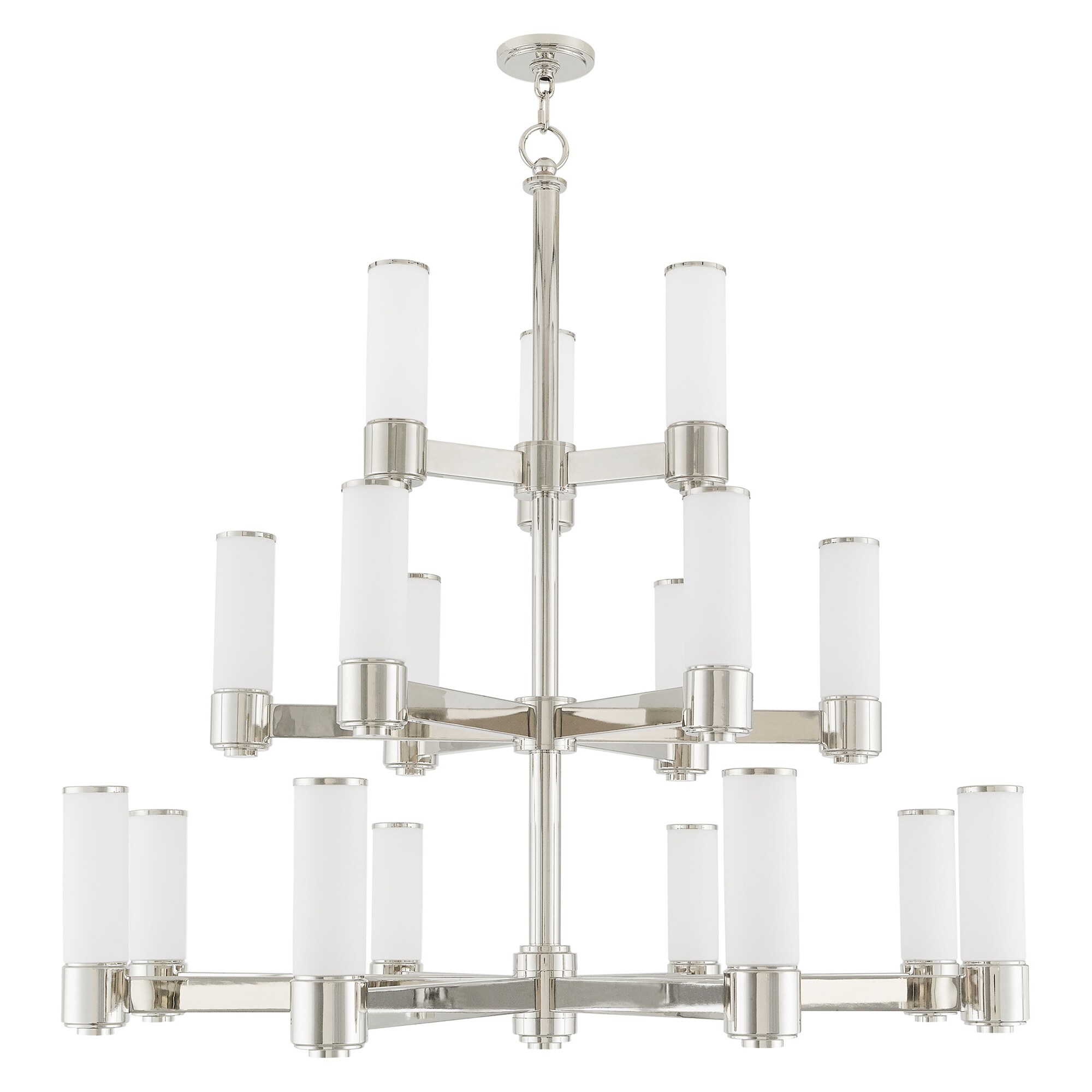 Polished Nickel 17-Light Chandelier with Satin Opal Glass