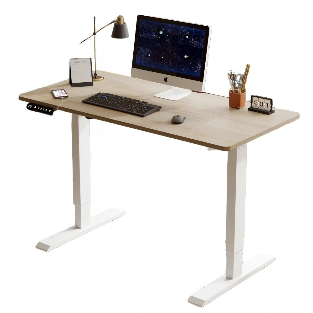 TATAHANCE 55x24 Inch Light Oak Electric Standing Desk Height Adjustable Desk for Home and Office Computer Table Gaming Desk Modern Lift-up Desk