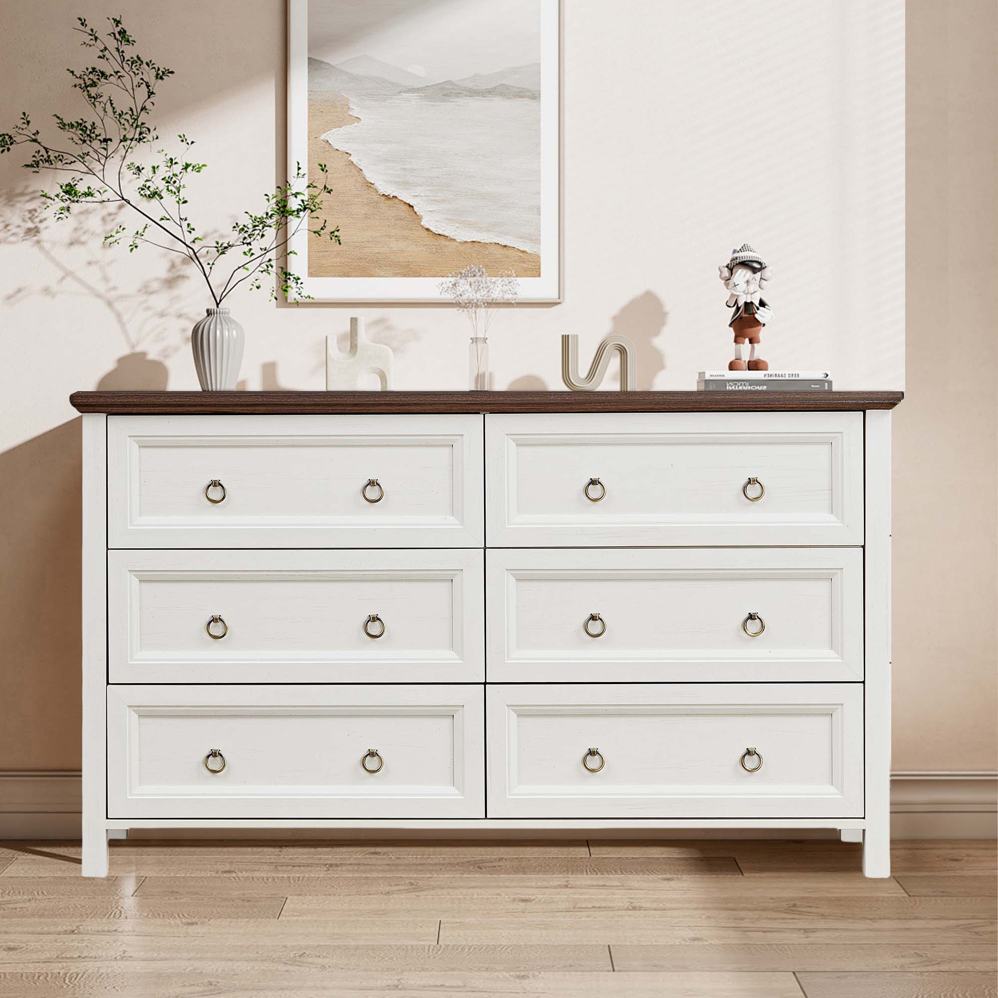 Fun Orange FUN24DR06 Bedroom Dresser Walnut and White 6 -Drawer Standard dresser