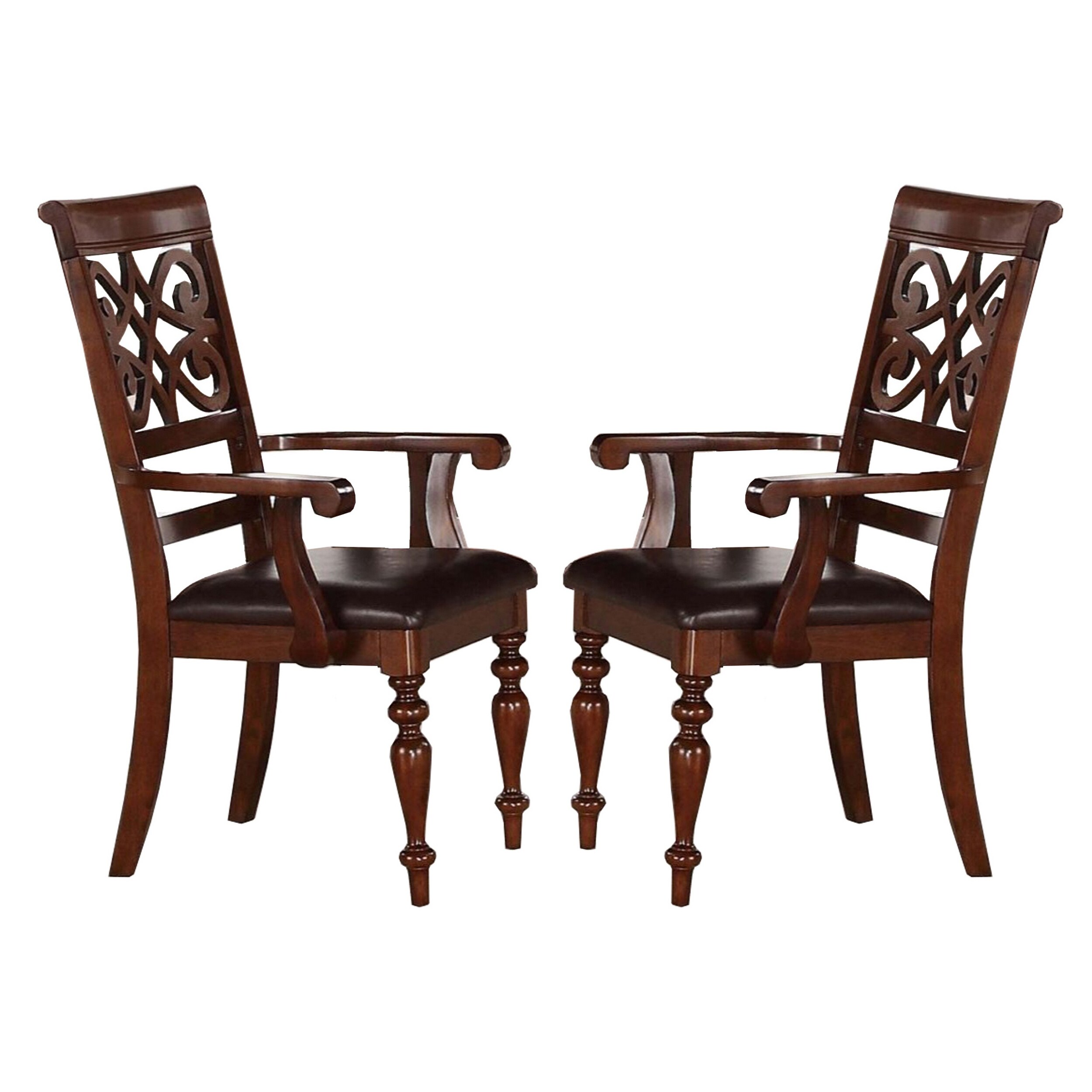 Benzara BM174347 Set of 2 Faux Leather Upholstered Arm Chair (Wood Frame)
