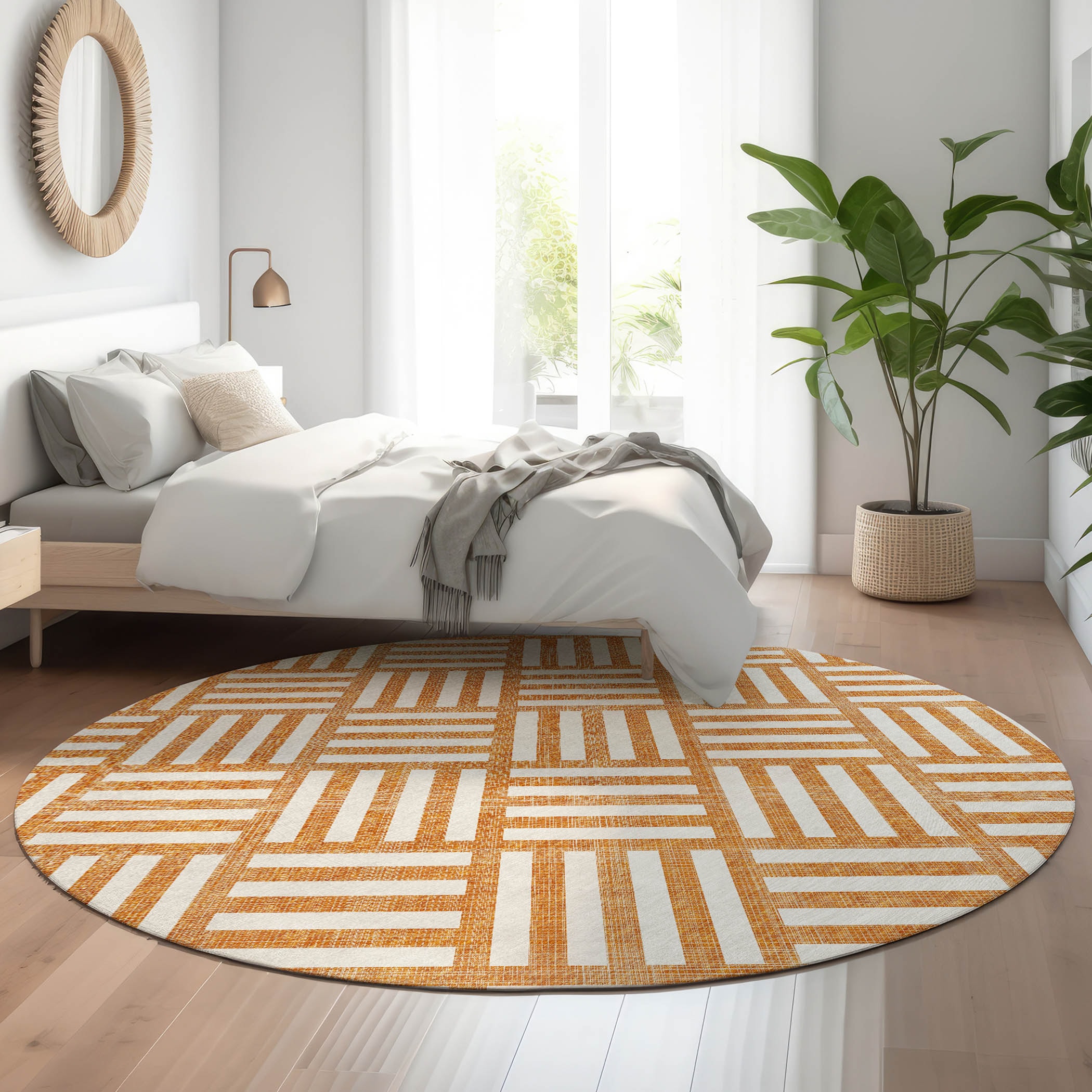 Addison Rugs AMF620OR8RO Mayfield AMF620OR 8 x 8 (ft) Loomed Polyester Orange Round Indoor Geometric Machine washable Area rug