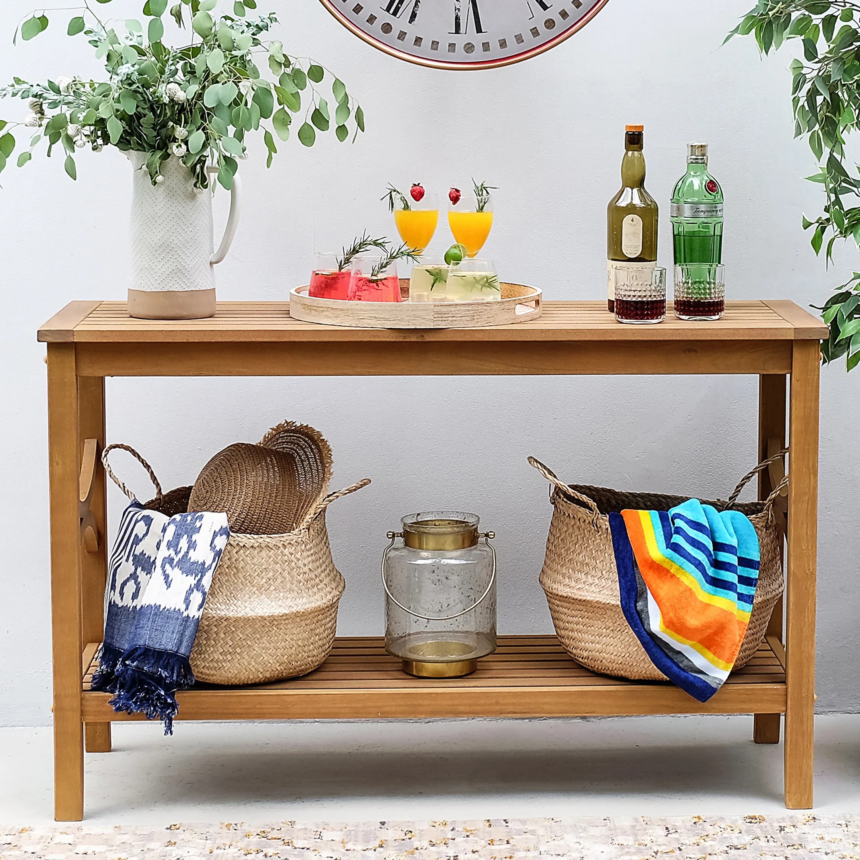 Cambridge Casual 350275-TW-XX-XX-XX Chester Teak Wood Rectangle Outdoor Console Table 15.5-in W x 47.25-in L