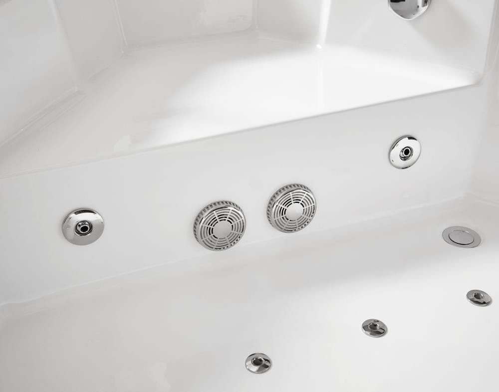 59'' White Acrylic Corner Whirlpool Bathtub with Glass Panel