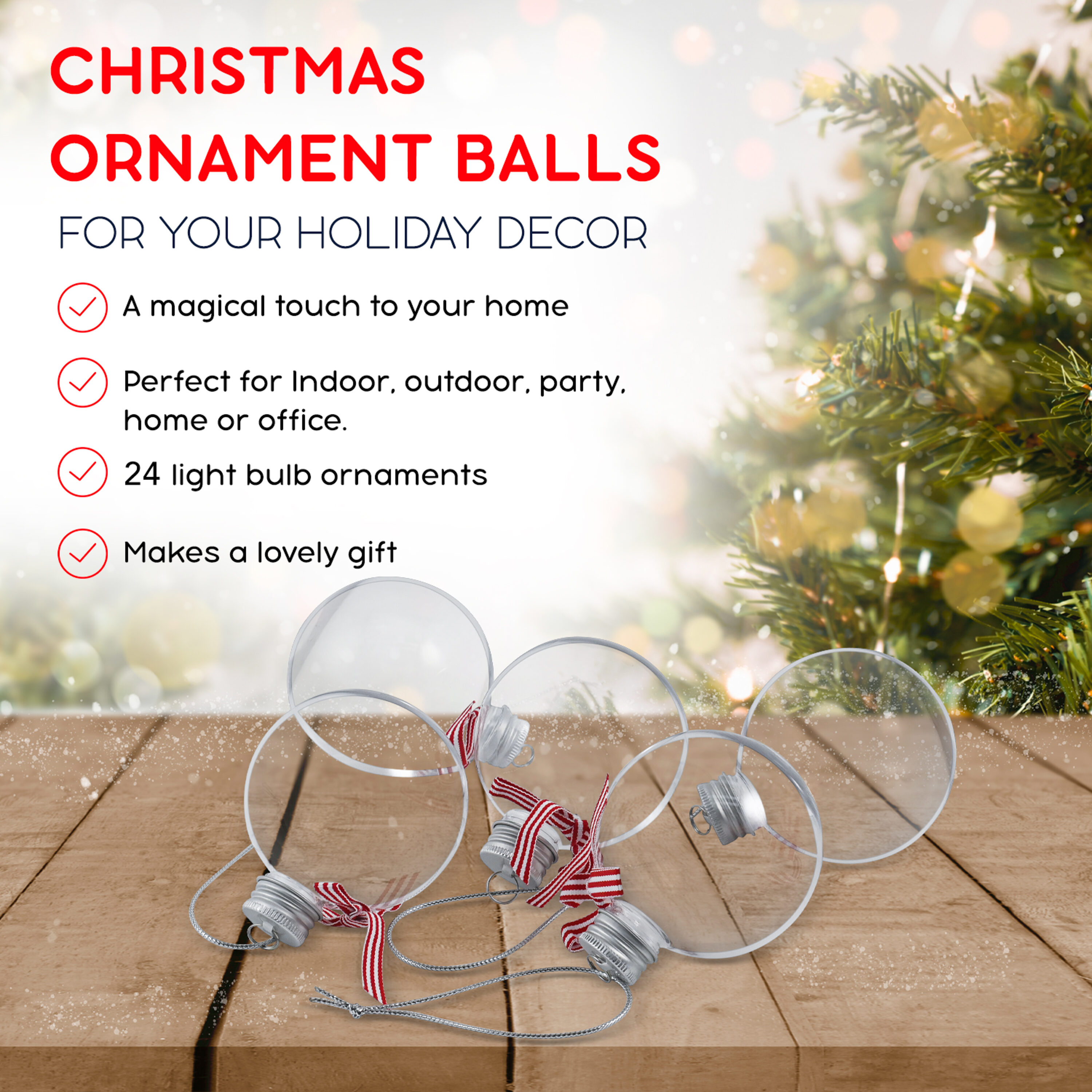 24 Sets Clear Ornament Ball Craft, Hanging Fillable Plastic Balls Christmas  Ornaments with DIY Accessories for Christmas Tree Ornaments New Year