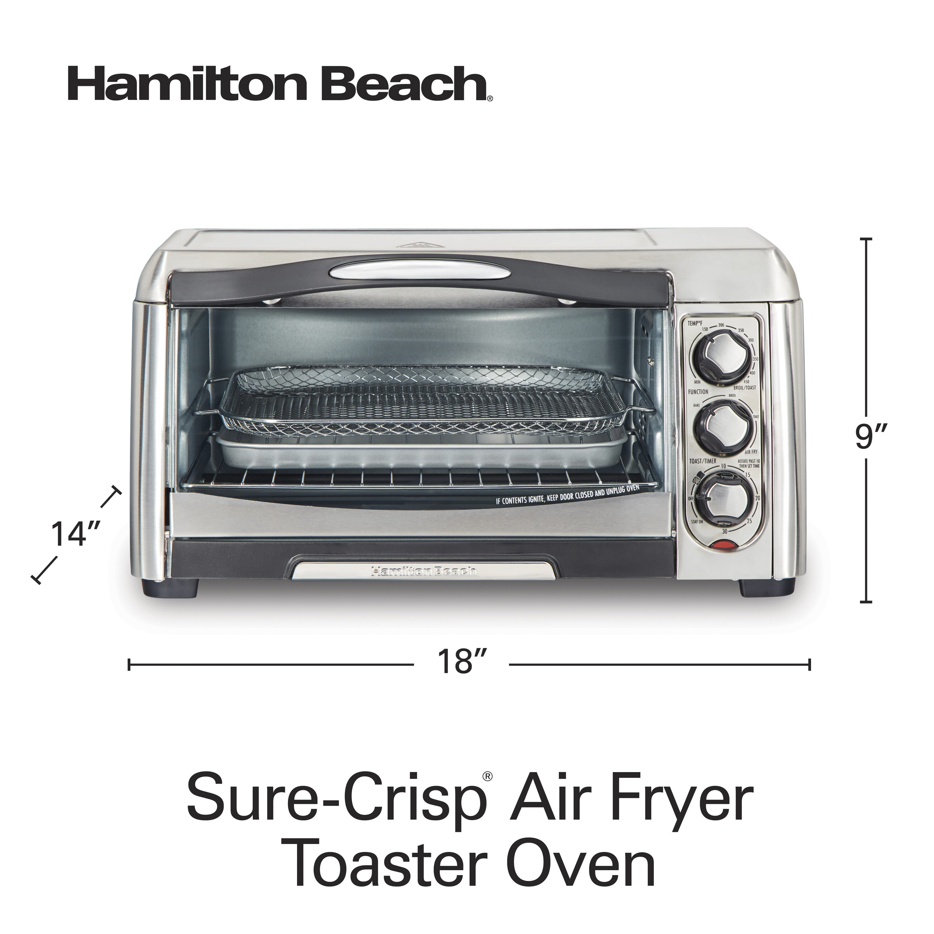 Hamilton Beach Sure-Crisp Air Fryer Toaster Oven,3 Rack ,1500