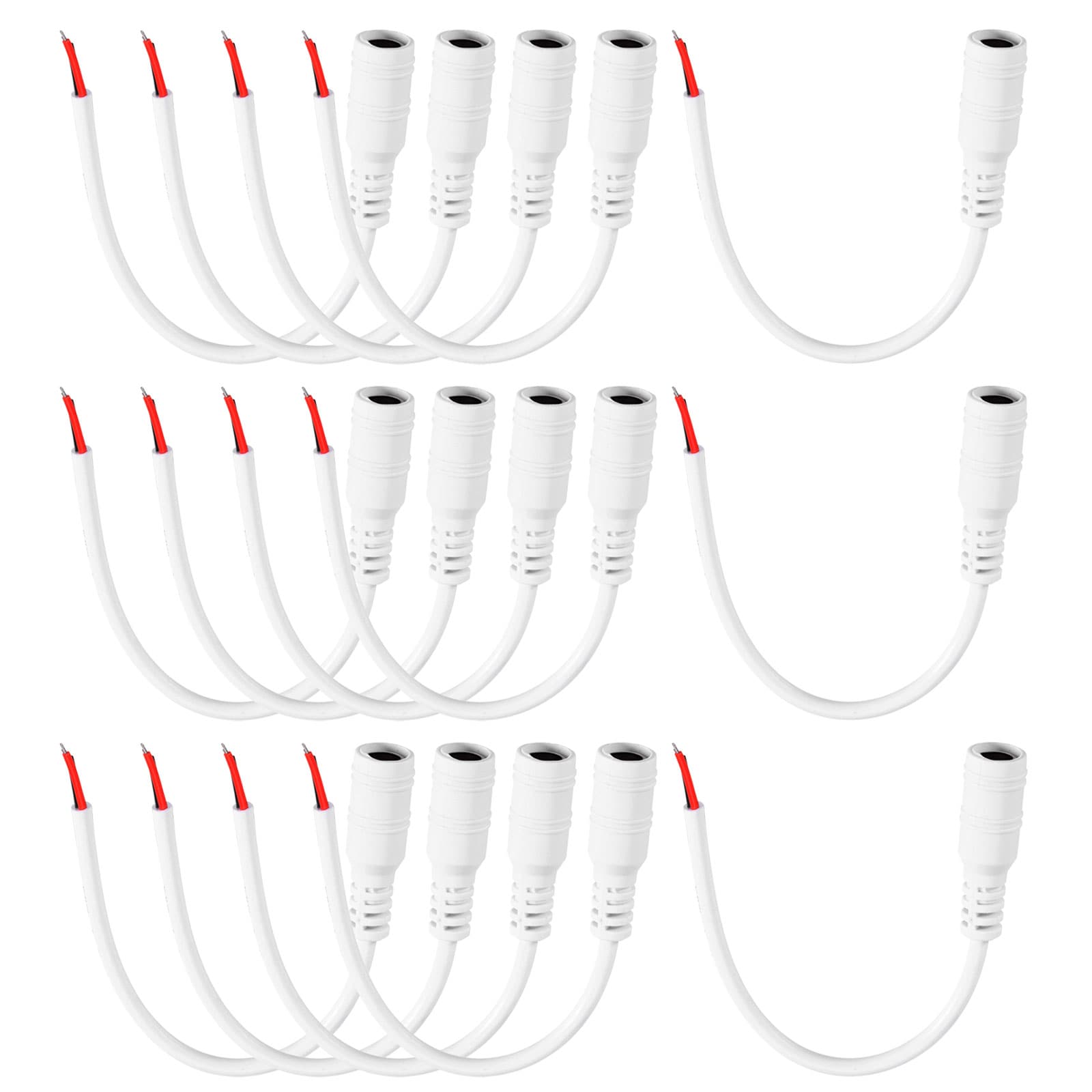 Unique Bargains 15pcs DC Power Pigtails Cable 5.5 x 2.1mm Female Barrel Plug Connector to Bare Wire Open End for CCTV Camera DVR LED Strip 15cm White #S25093001UX8124