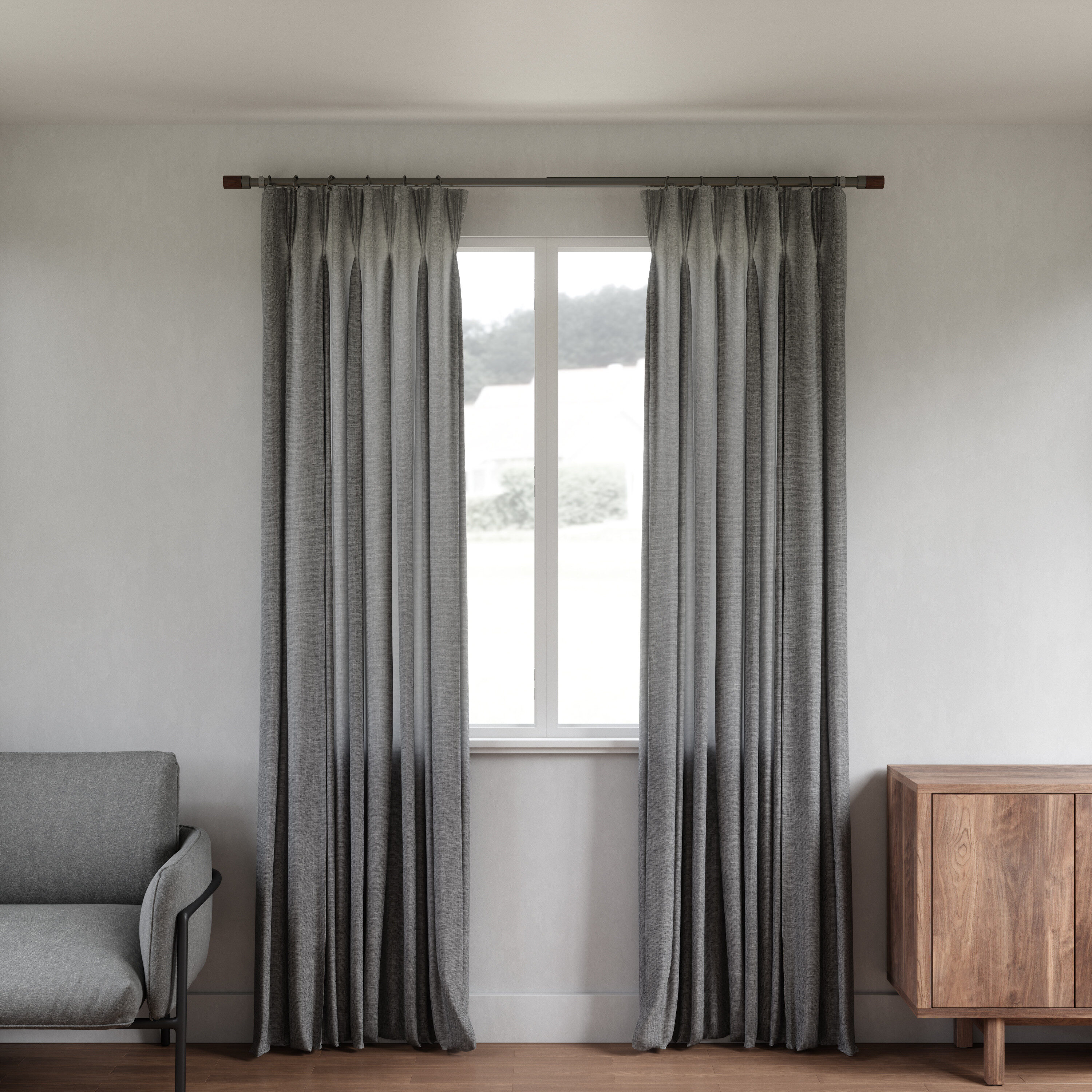 Gunmetal Adjustable Curtain Rod with Wooden Finials