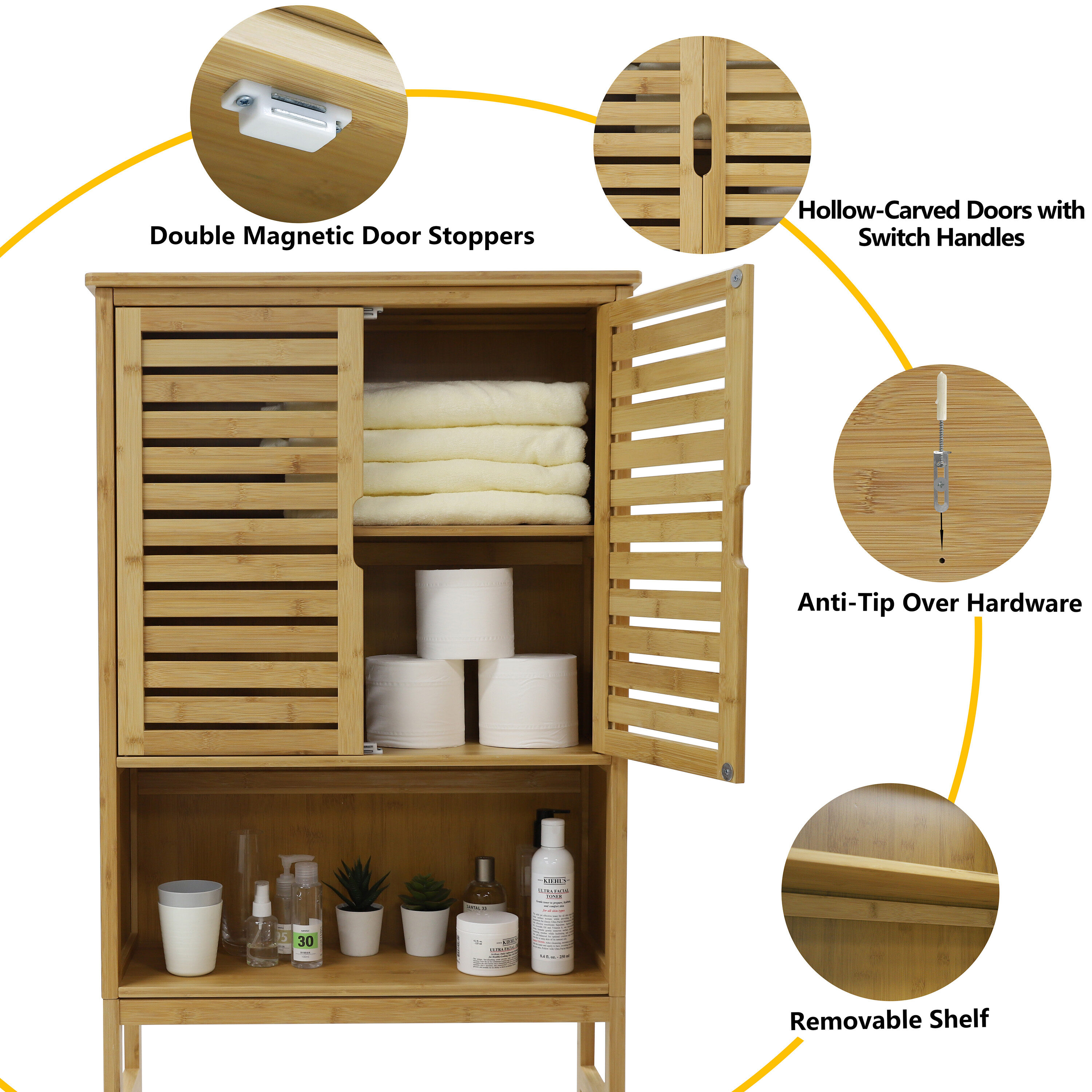 Homde Over The Toilet Storage with Basket and Drawer, Bamboo