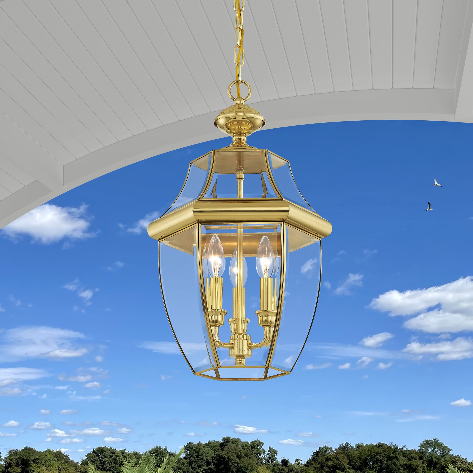 Monterey 21" Polished Brass and Clear Glass Outdoor Pendant Light