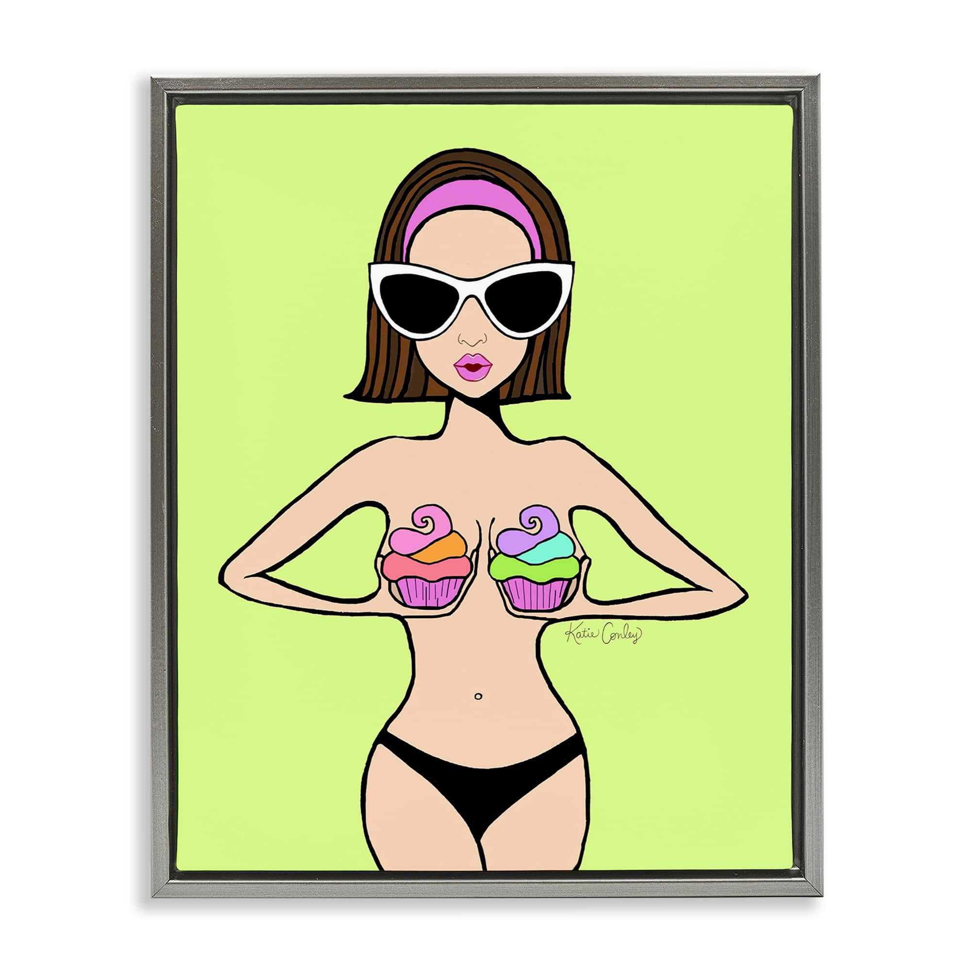 Stupell Industries BS-751-FFL-24X30 Glam Summer Gal and Cupcakes Gray Framed Floater Canvas Wall Art By Katie Conley 25 x 31