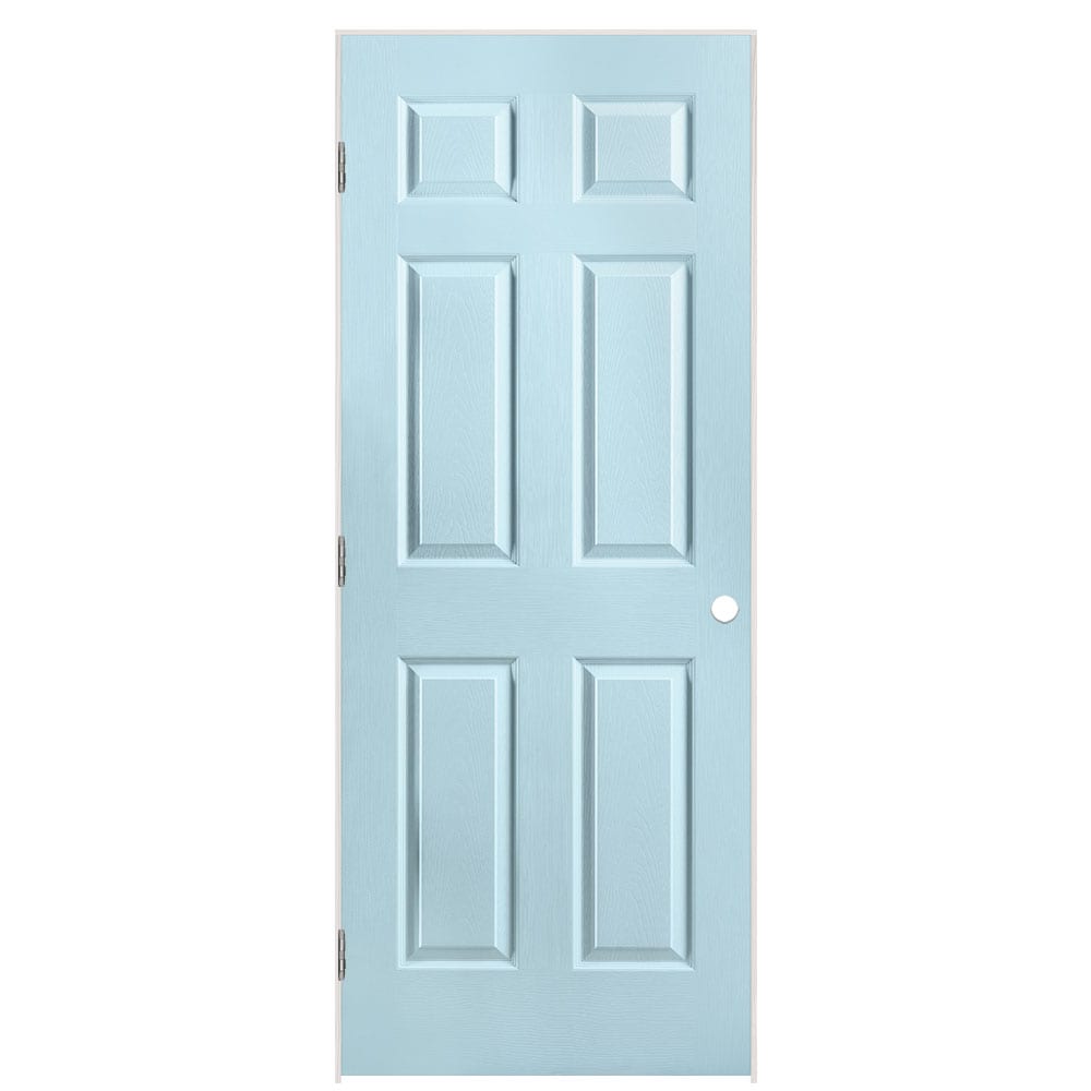 Masonite 1316954 32-in x 80-in Sea Mist Solid core 6-panel Left hand Textured Prefinished Molded composite Flat Jamb Single Prehung Interior Door