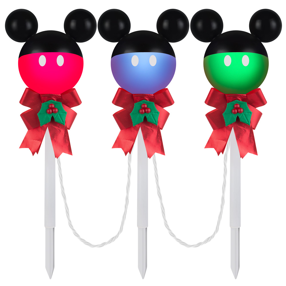 Disney Mickey Mouse Christmas Holiday 3 Pack LED Outdoor Pole Lights Stakes